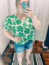 Kelly Green Floral Puff Sleeve Linen Blouse The Humming Arrow Boutique 