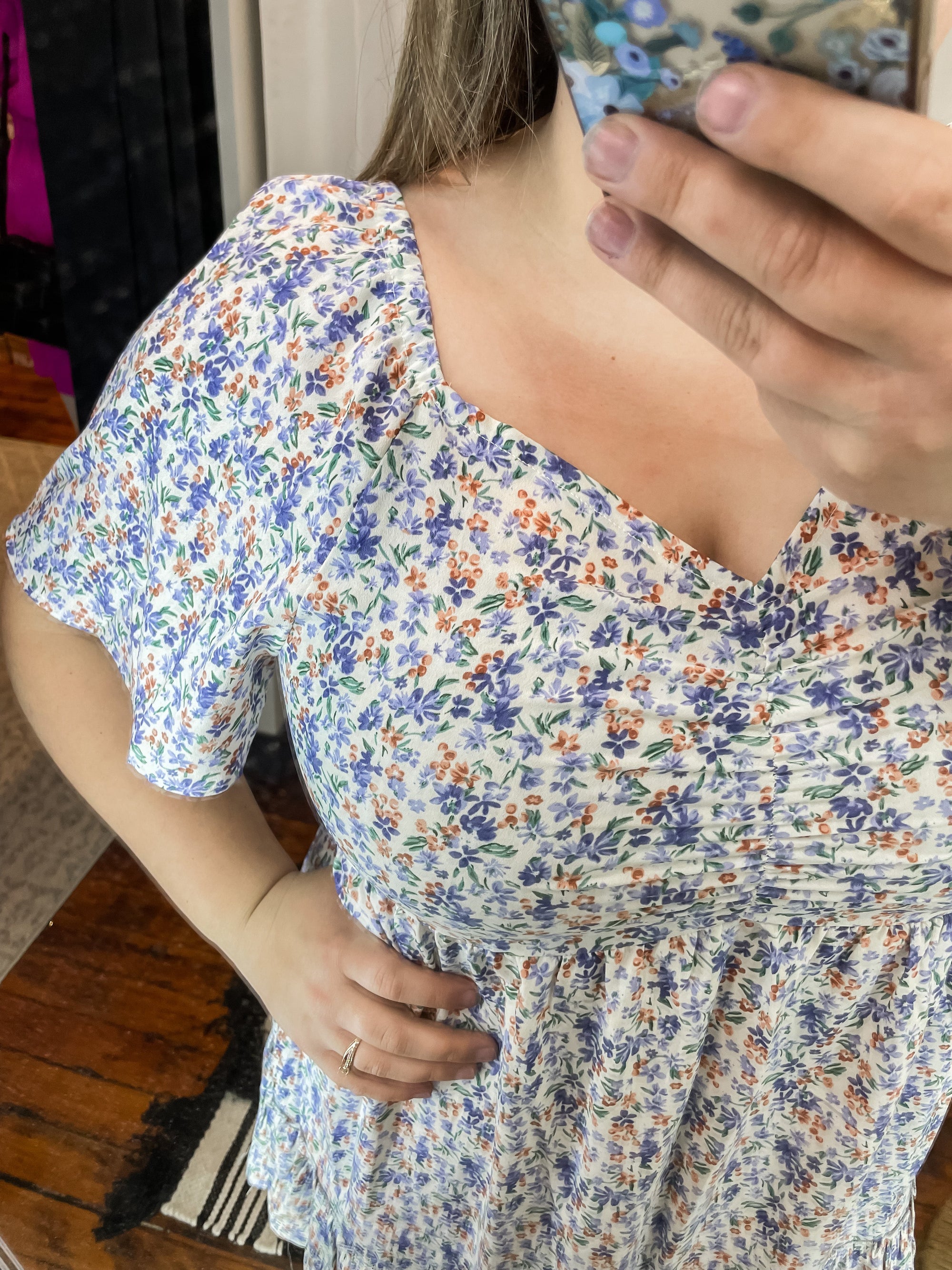 Blue Floral Puff Sleeve Dress up to Plus The Humming Arrow Boutique 