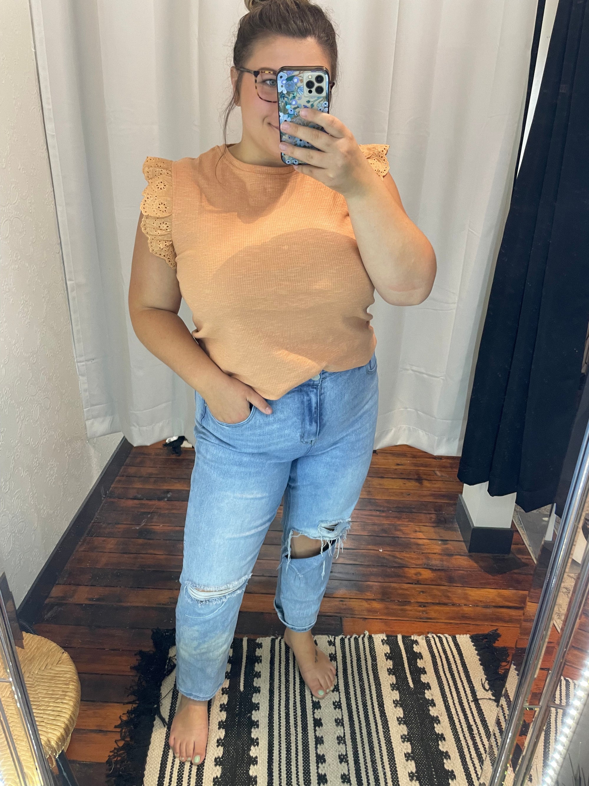 Apricot Lace Ruffle Sleeve Tank Top Summer Tanks Hayden Los Angeles 