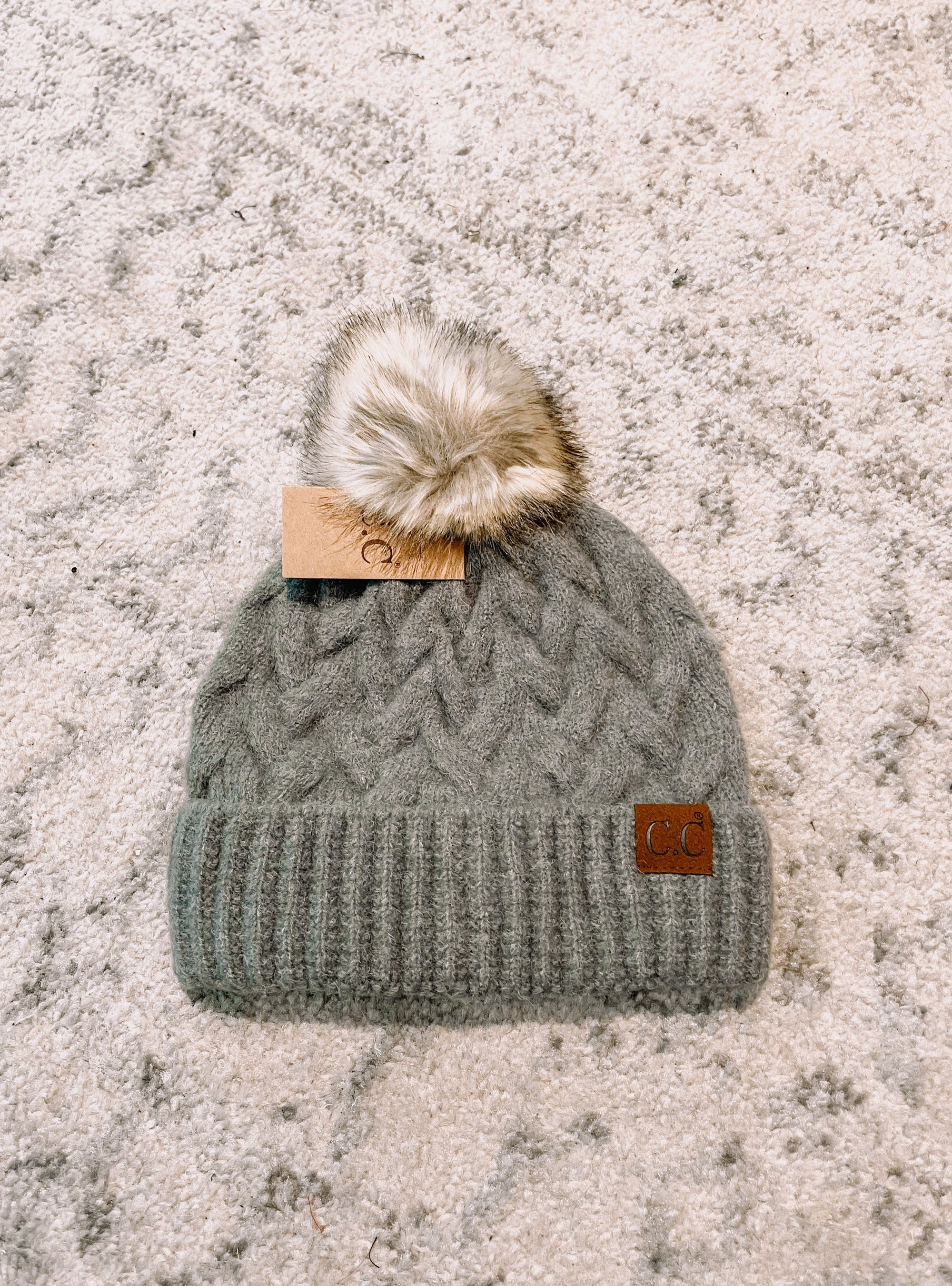 CC Pom Pom Beanie Hats LA Plaza Mall Grey 
