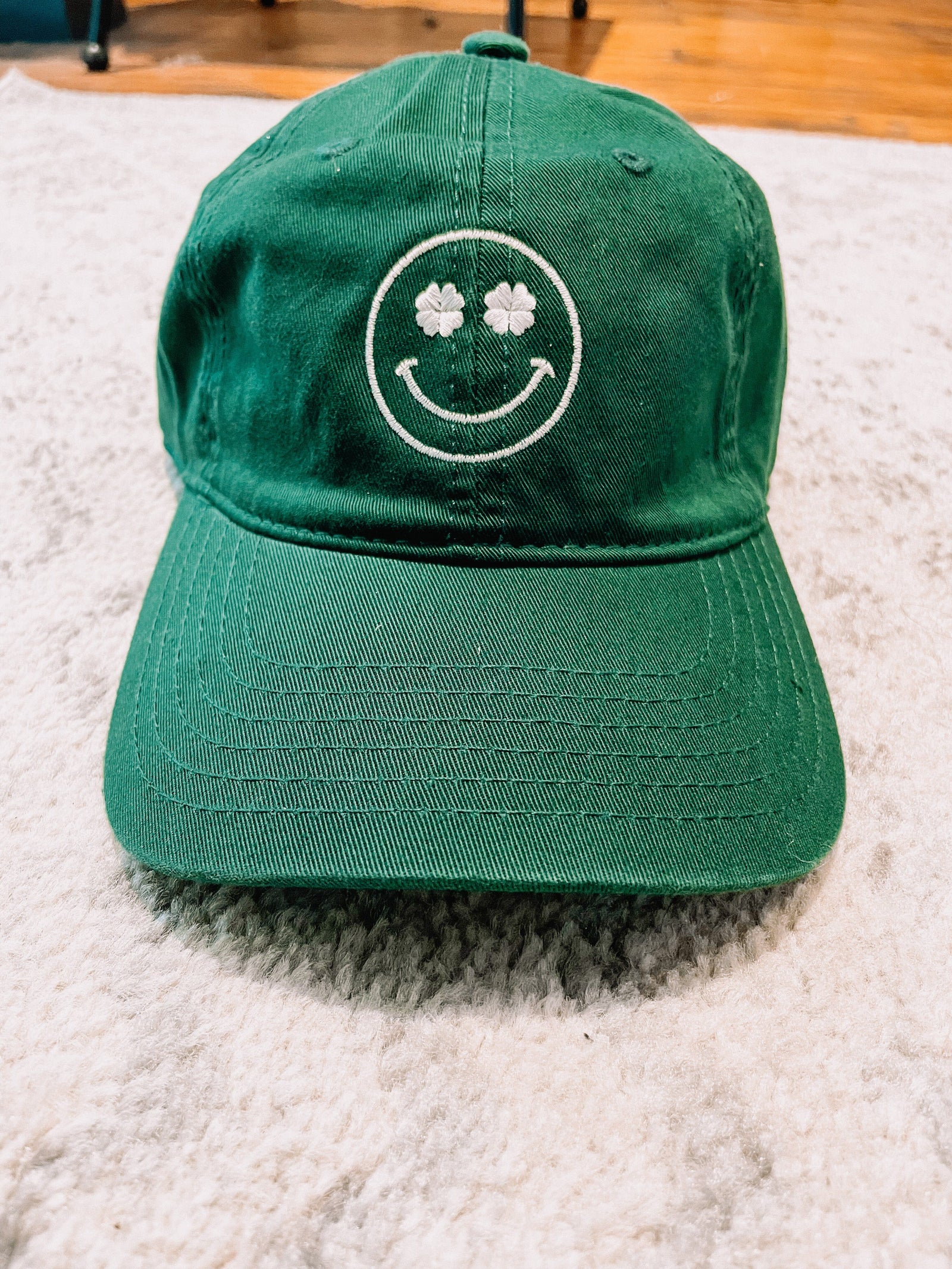 Lucky Smiley Embroidered Cap in Green Hats Stitch Lane 
