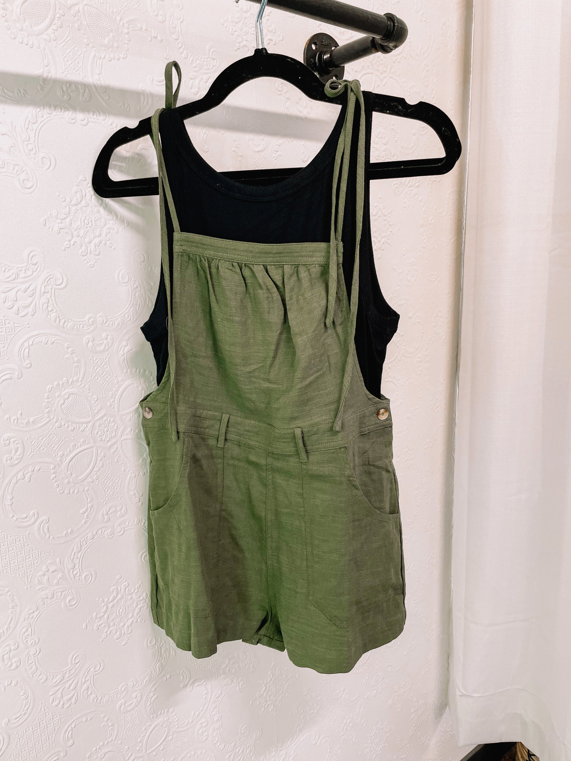 Olive Green Tie Shoulder Romper The Humming Arrow Boutique 