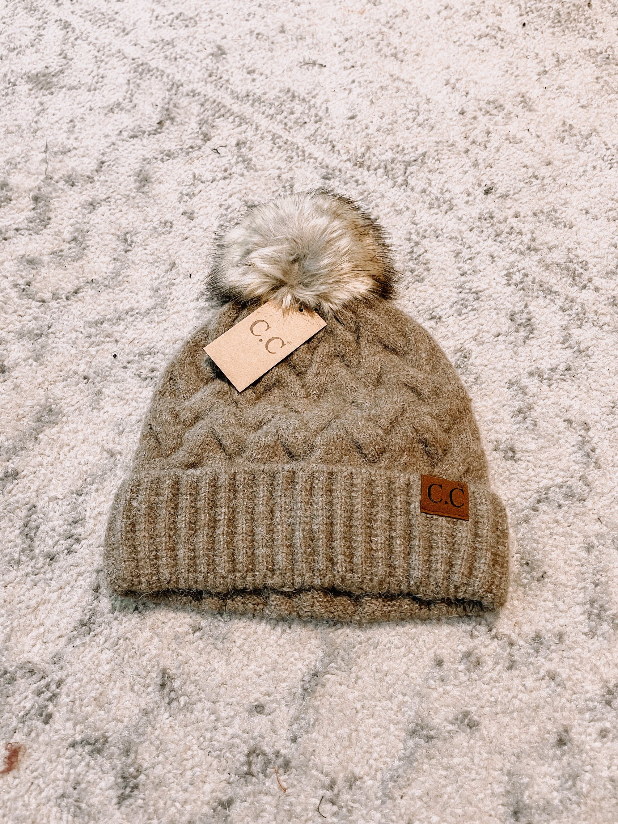 CC Pom Pom Beanie Hats LA Plaza Mall Tan 