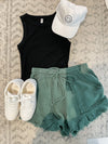 Sage Linen Drawstring Shorts with Pockets Shorts eesome 