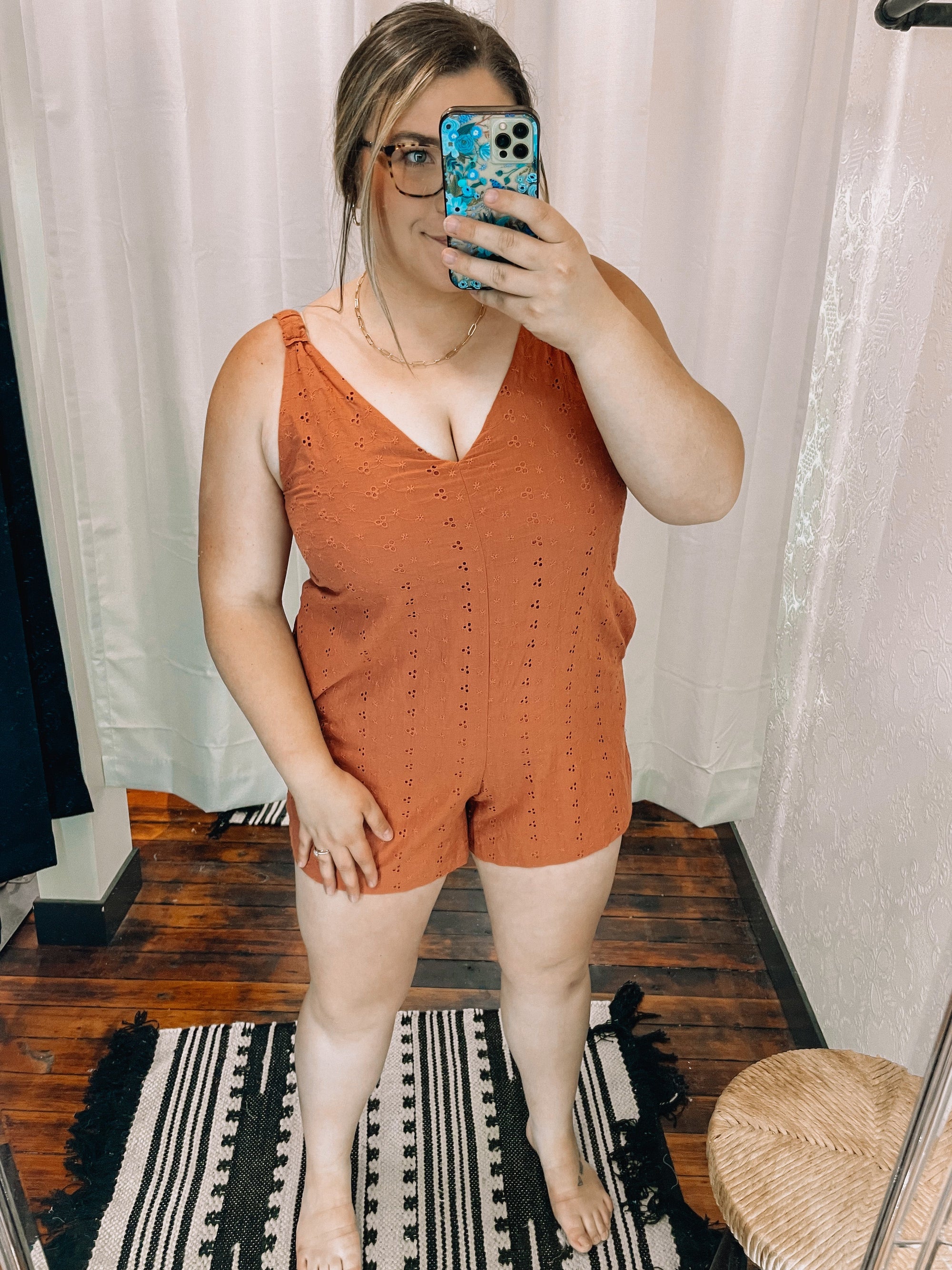 Brick Eyelet Detail Romper with Should Strap Detail Jumpsuit &amp; Rompers Wishlist 