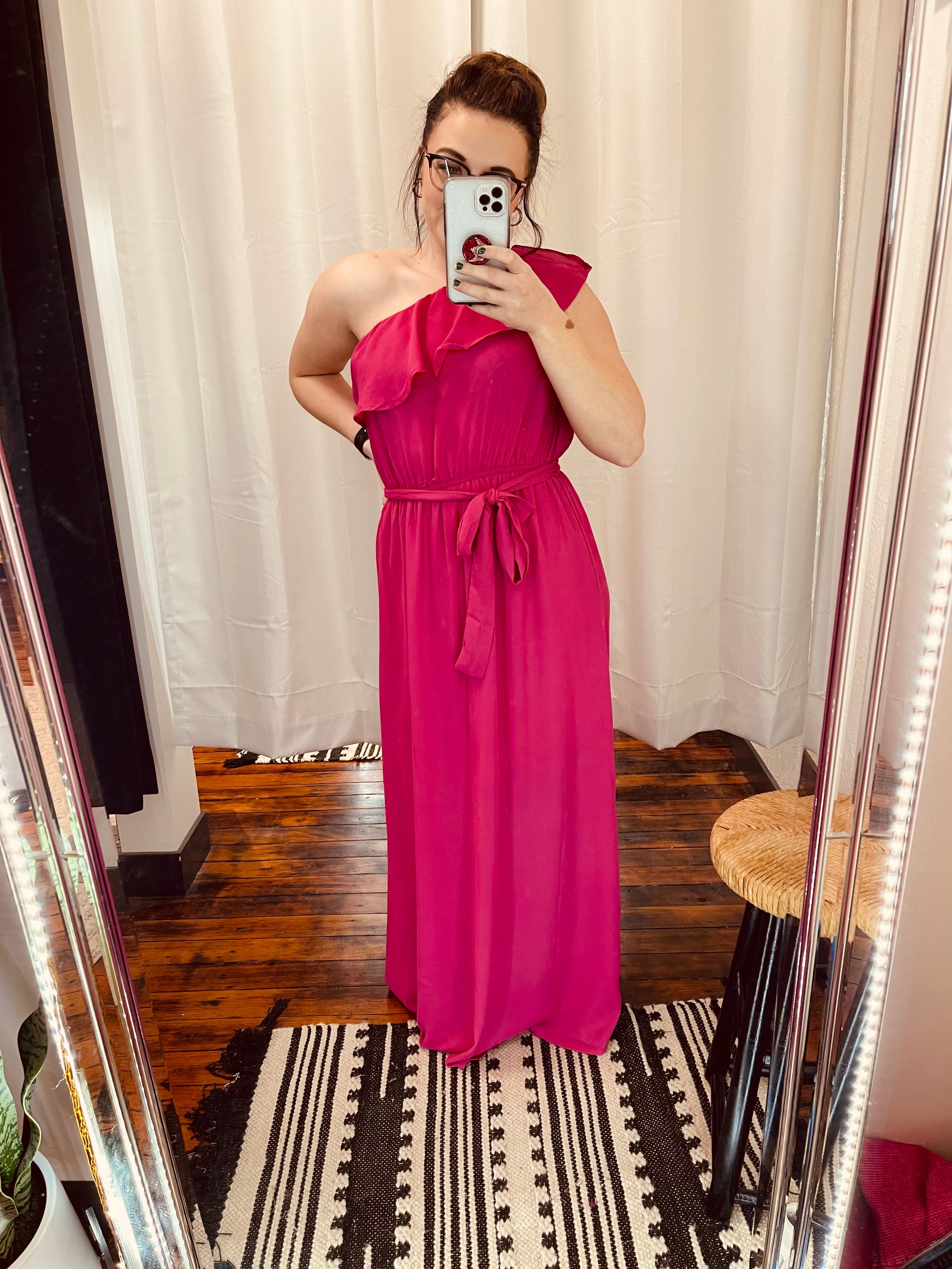 The Wren Fuchsia One Shoulder Fit and Flare Dress - The Humming Arrow Boutique The Wren Fuchsia One Shoulder Fit and Flare Dress - The Humming Arrow Boutique