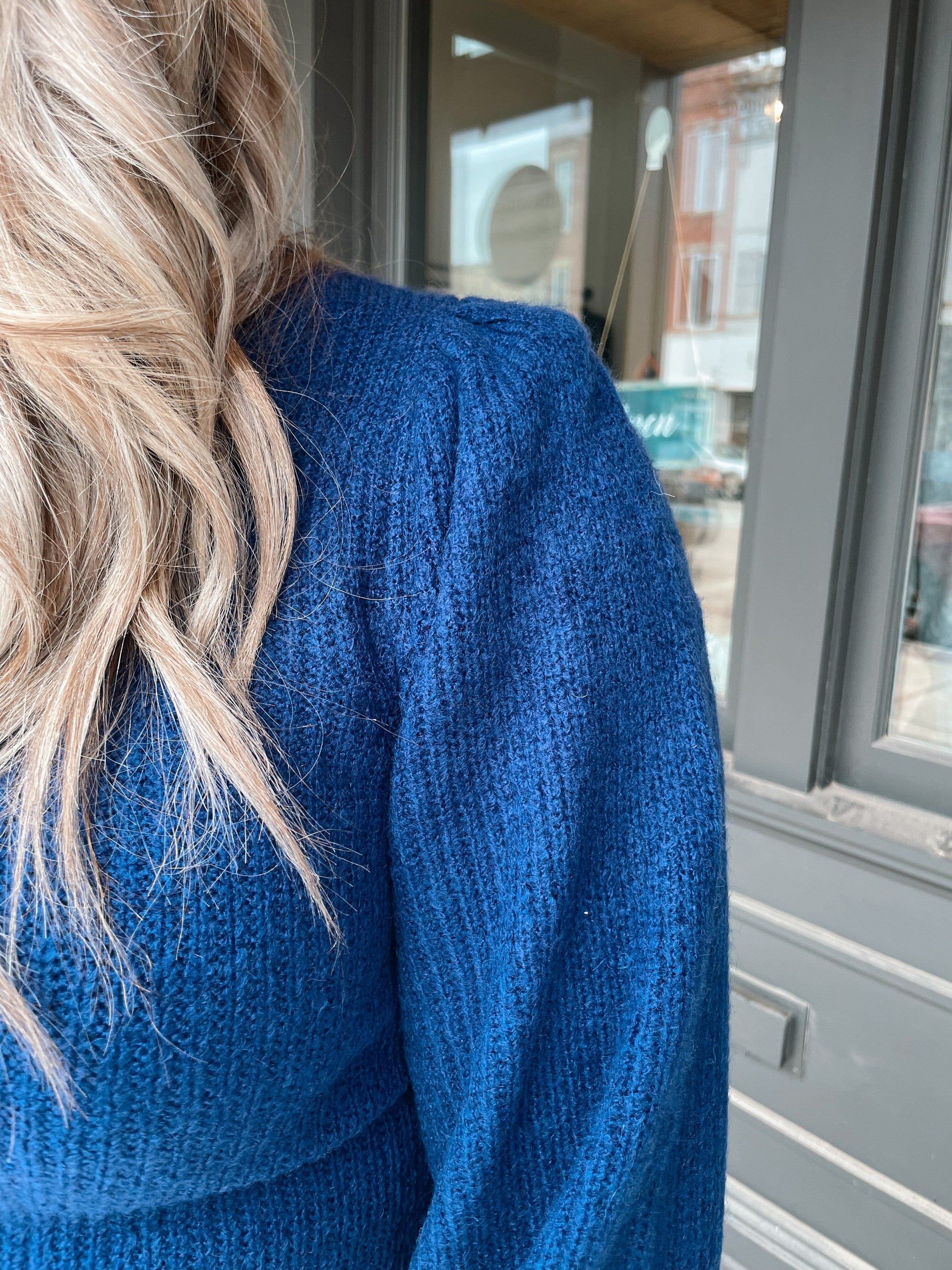 Navy Blue Balloon Sleeve Sweater Long sleeve aemi+co 