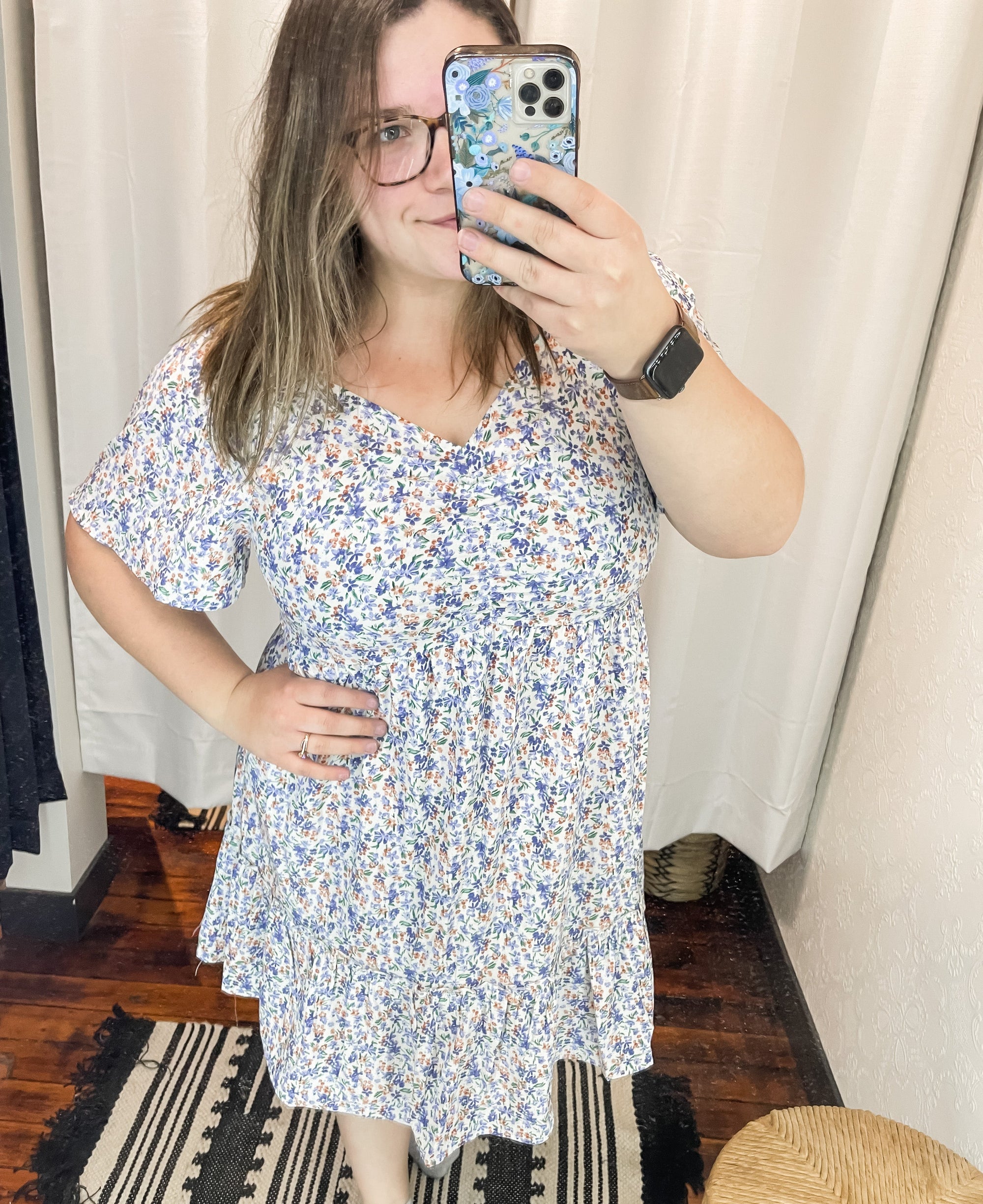 Blue Floral Puff Sleeve Dress up to Plus The Humming Arrow Boutique 