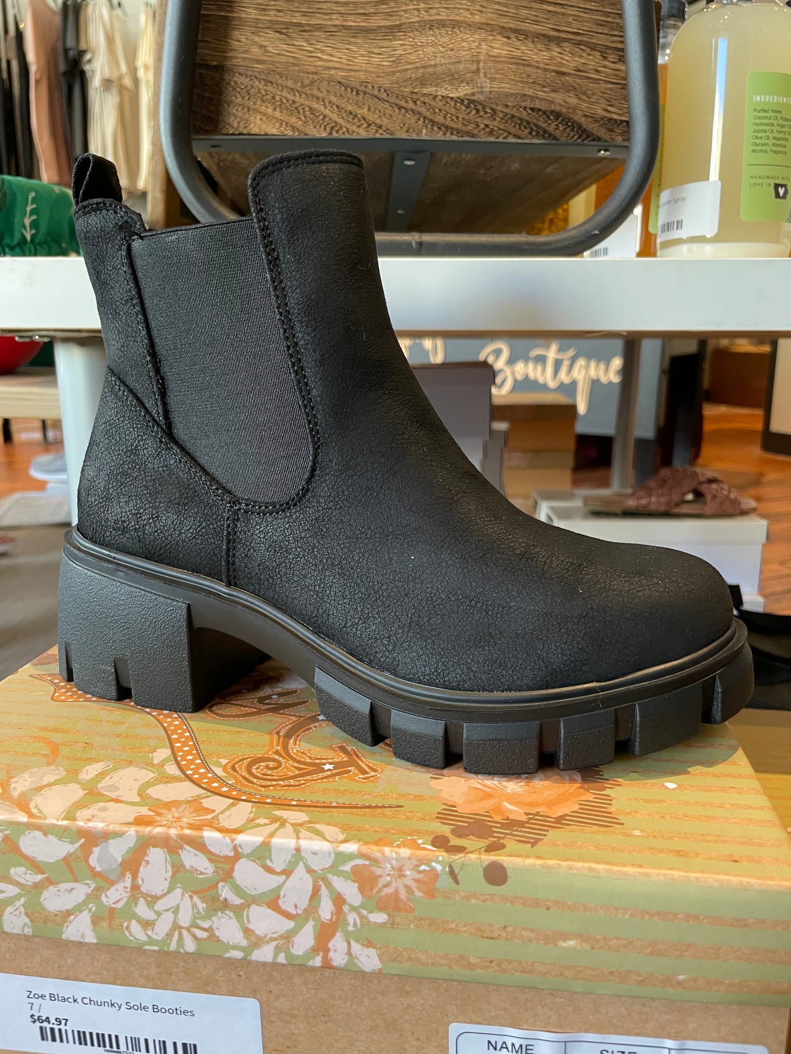 Zoe Black Chunky Sole Booties Shoes Very G 