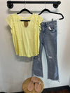 Light Yellow Lace Detail Top up to Plus Short sleeve Mine 