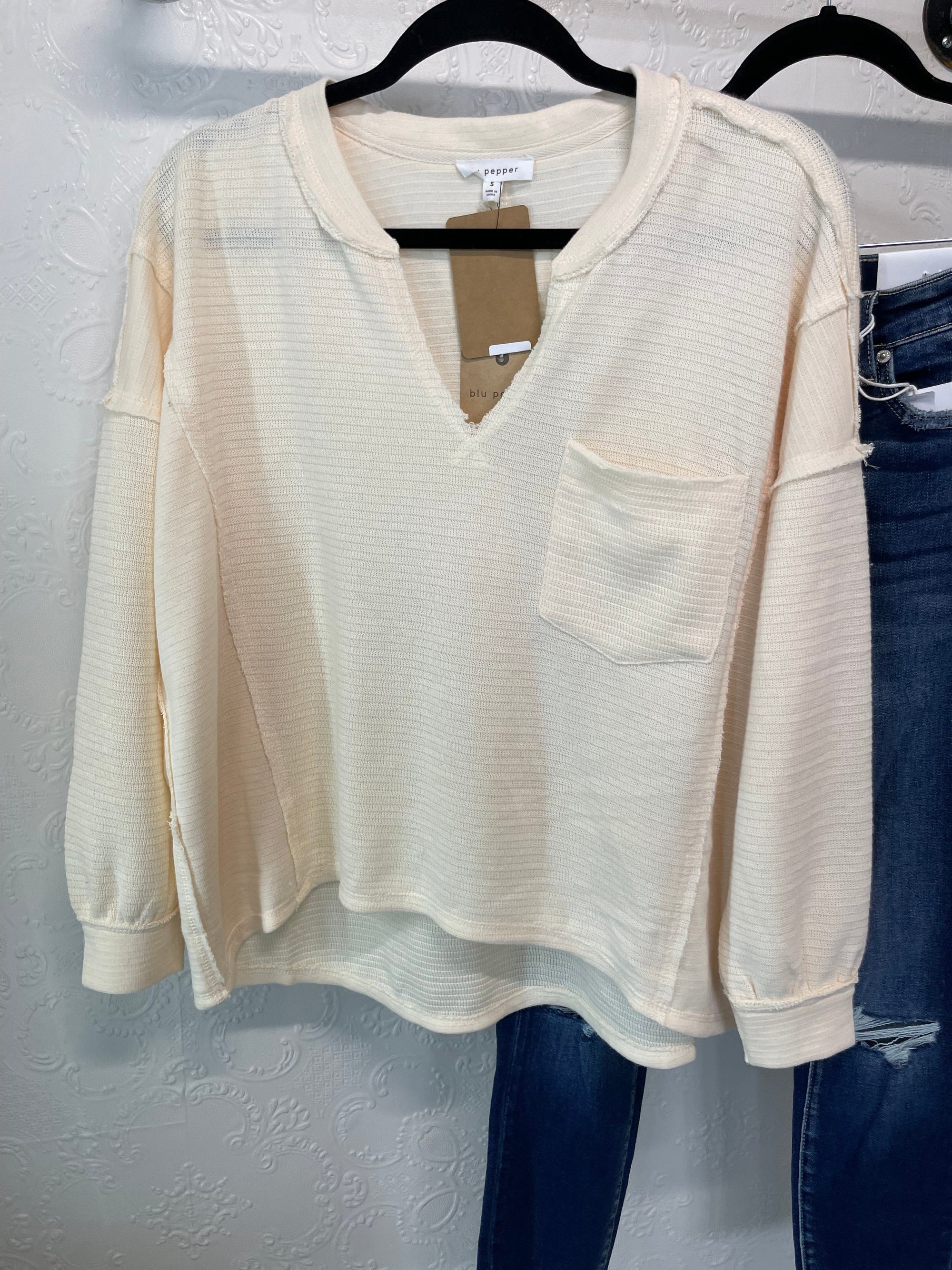 Cream Exposed Seam Knit Top The Humming Arrow Boutique 