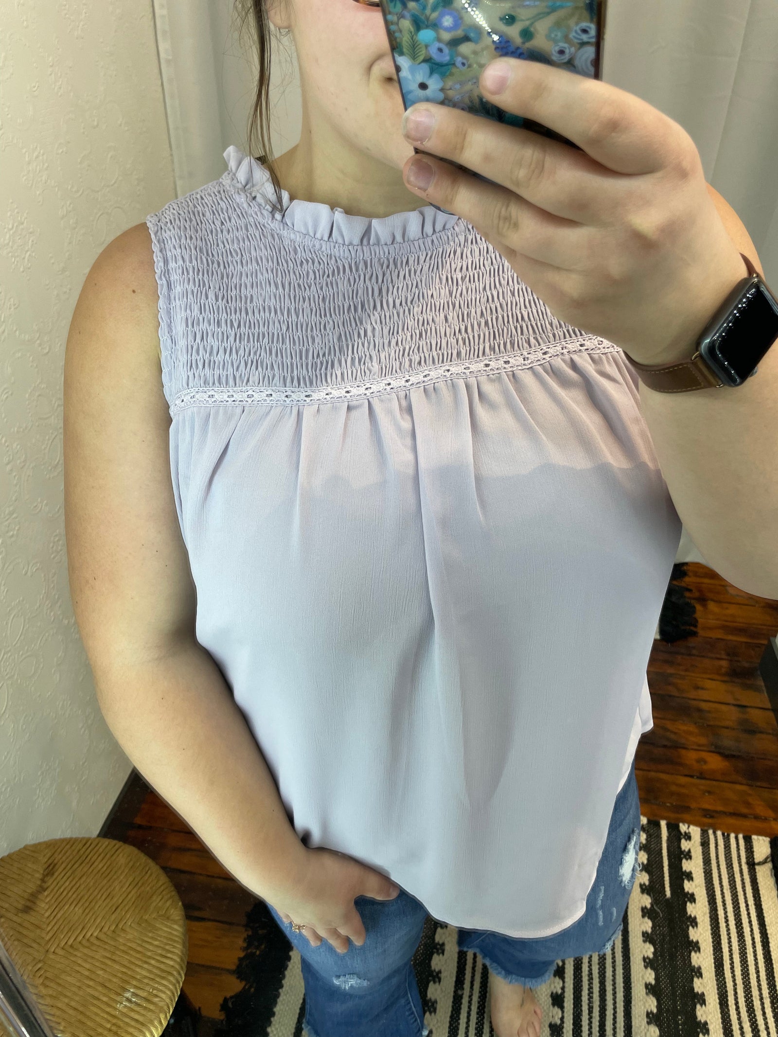 Lavender Ruched Detail Tank Top The Humming Arrow Boutique 