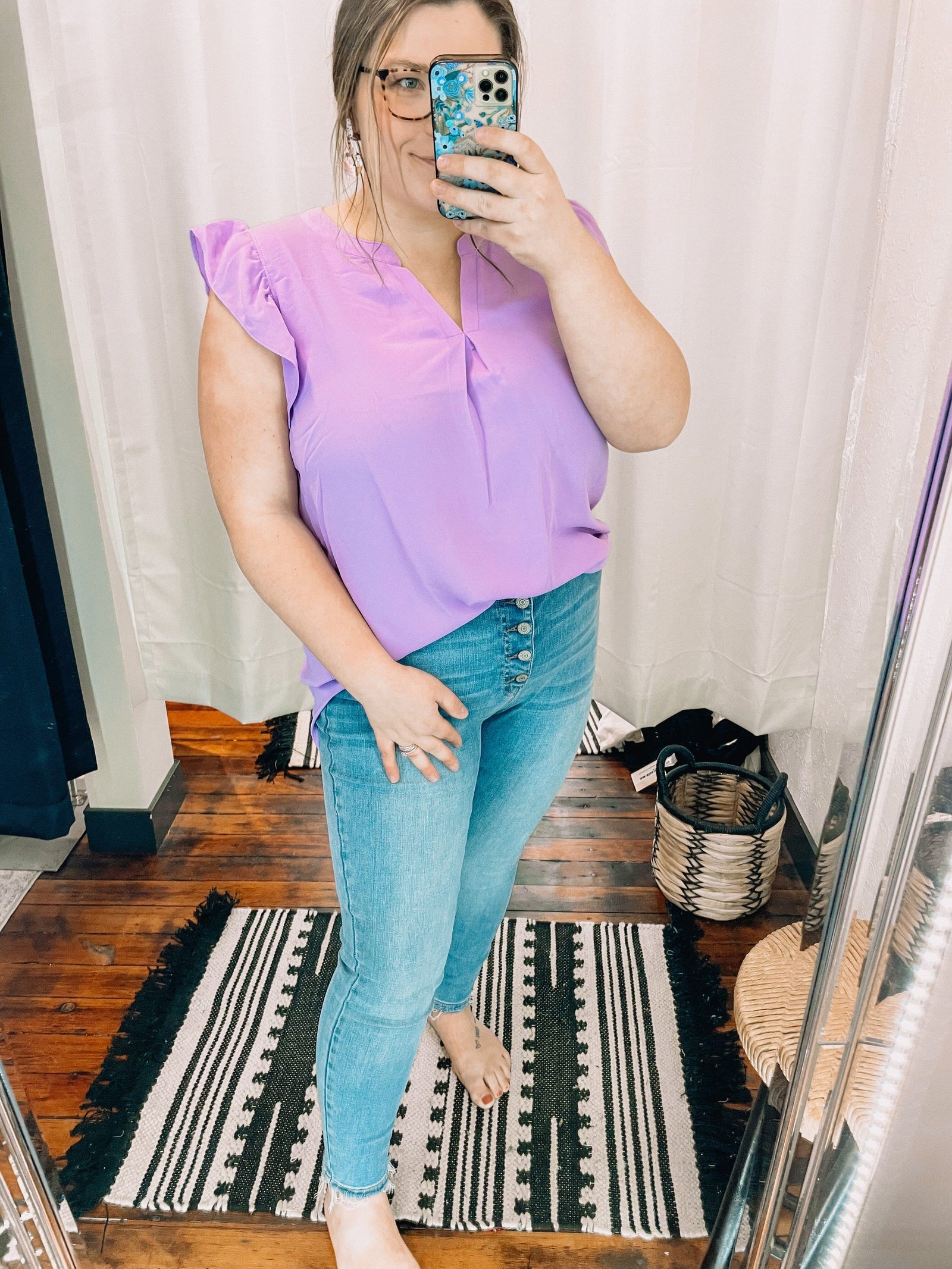 Bright Lavender Ruffle Sleeve Tank Top Short sleeve Zenana 