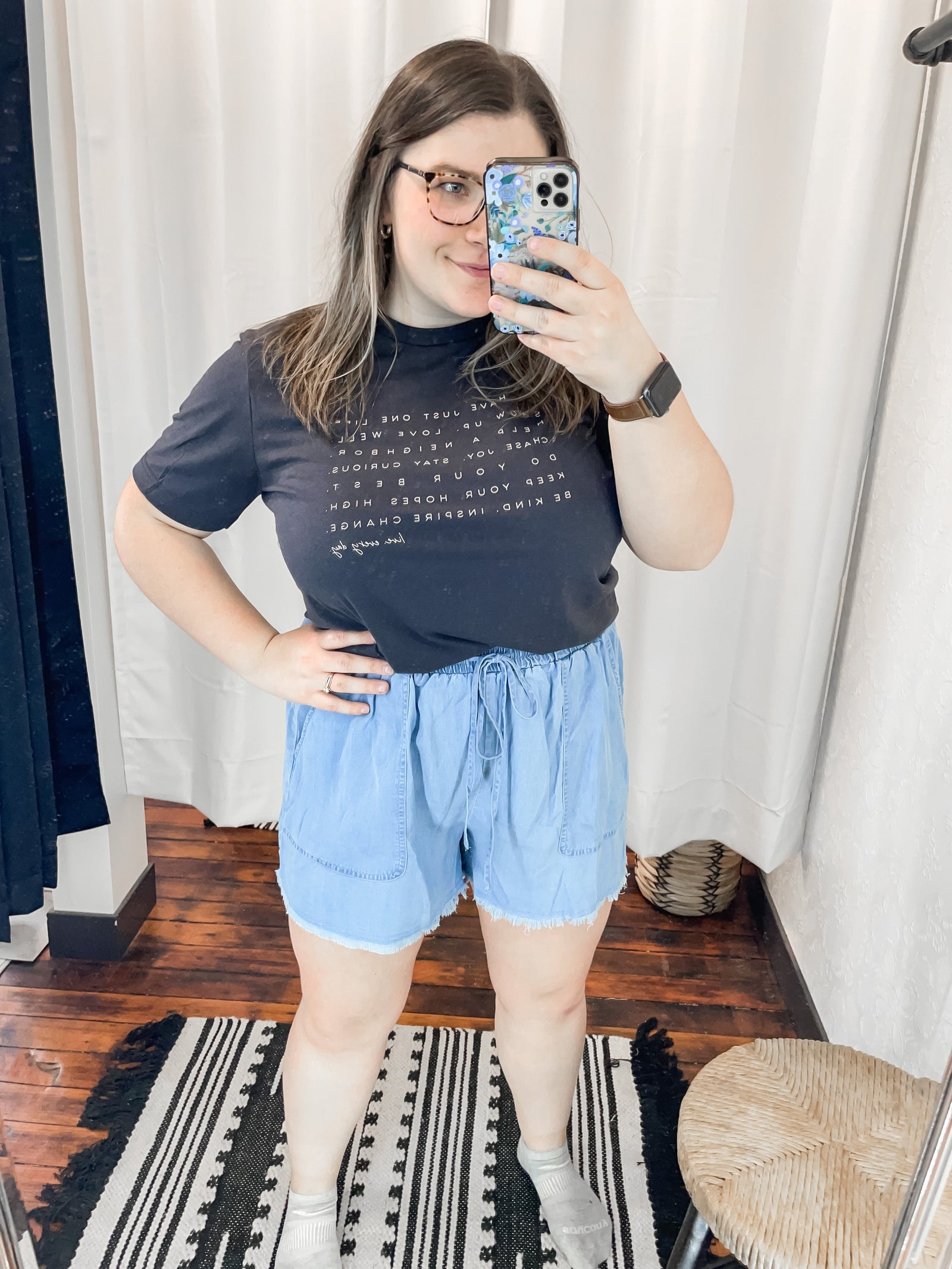 Light Denim Drawstring Shorts Hayden Los Angeles 