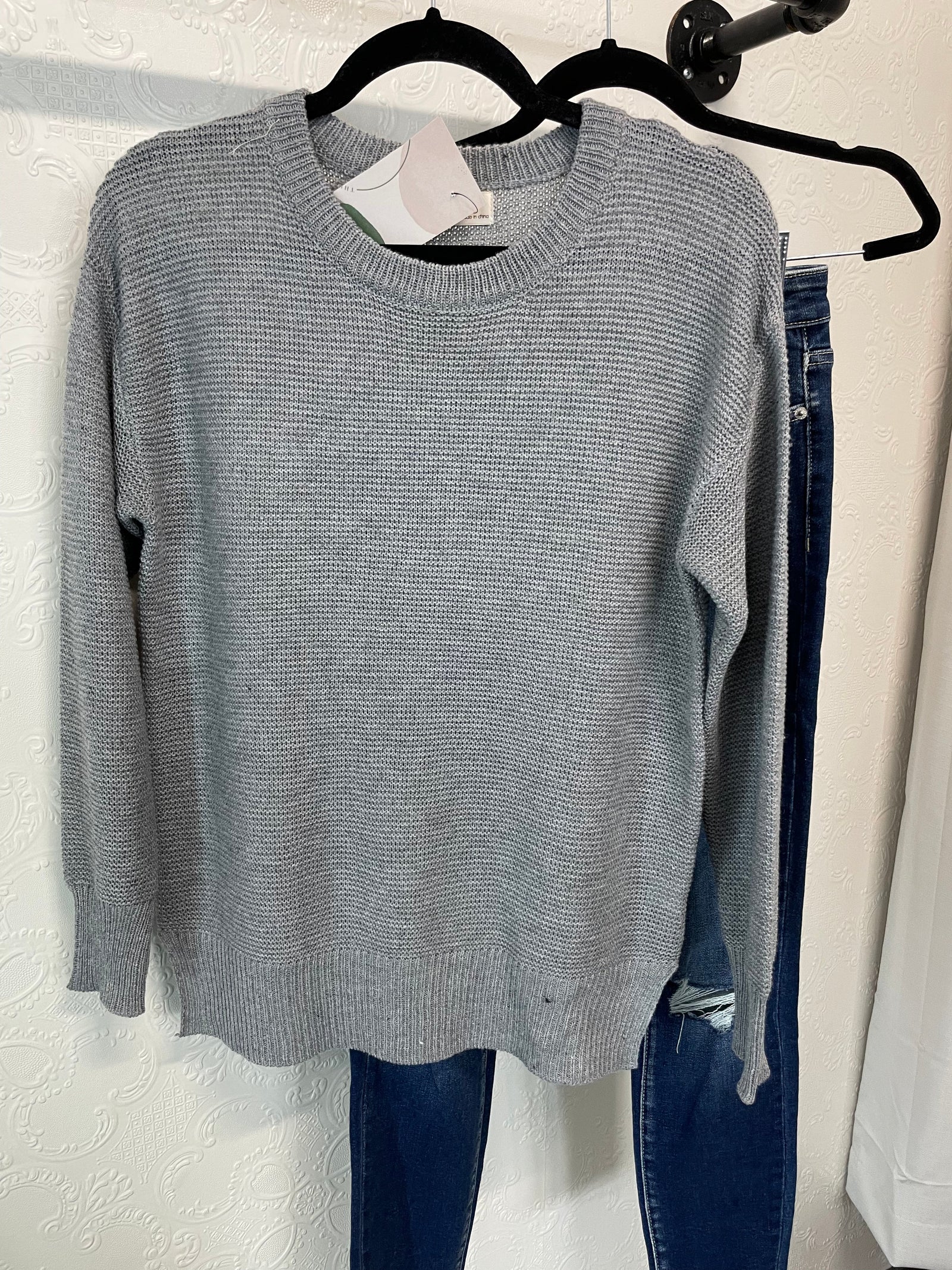 Heather Grey Oversized Sweater with Side Slits Long sleeve Be Cool 