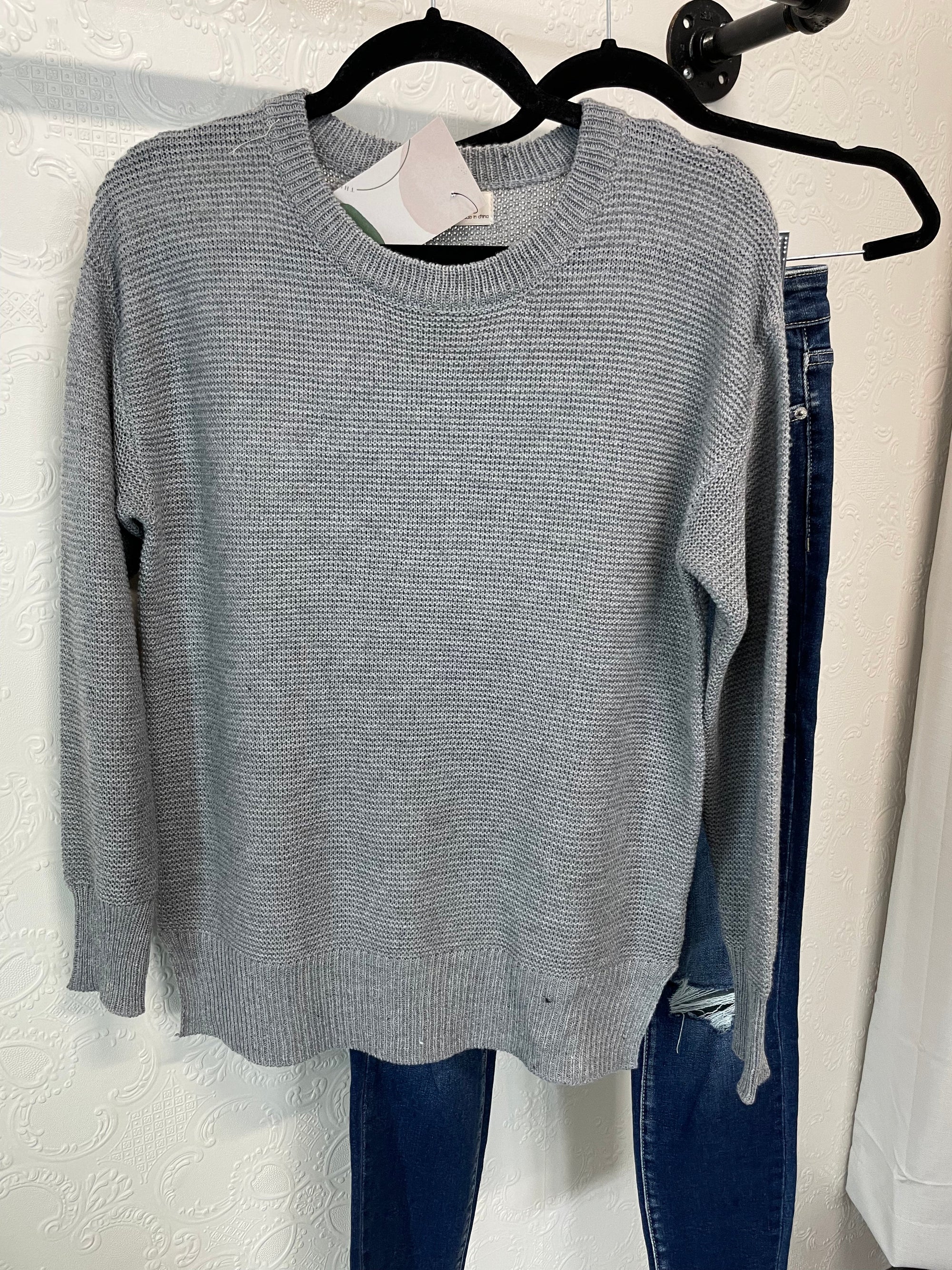 Heather Grey Oversized Sweater with Side Slits Long sleeve Be Cool 
