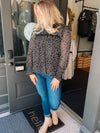 Black Floral Smocked Floral Print Ruffle Neck Blouse Long sleeve In Loom 