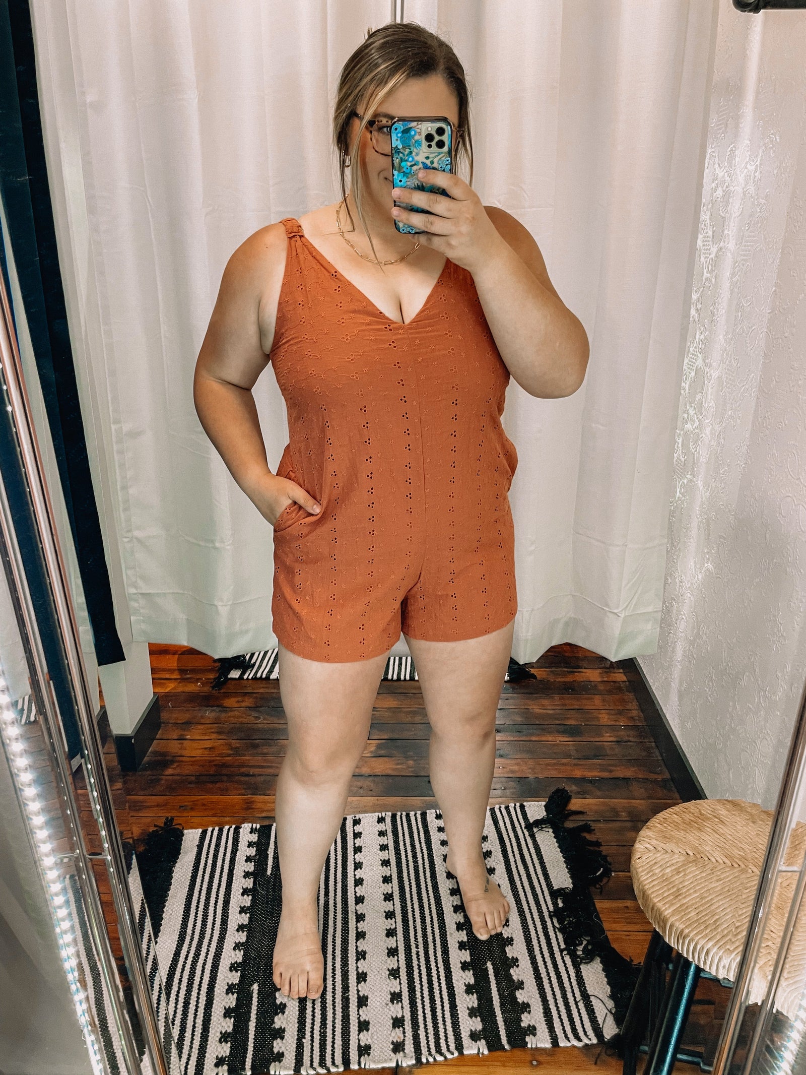 Brick Eyelet Detail Romper with Should Strap Detail Jumpsuit & Rompers Wishlist 