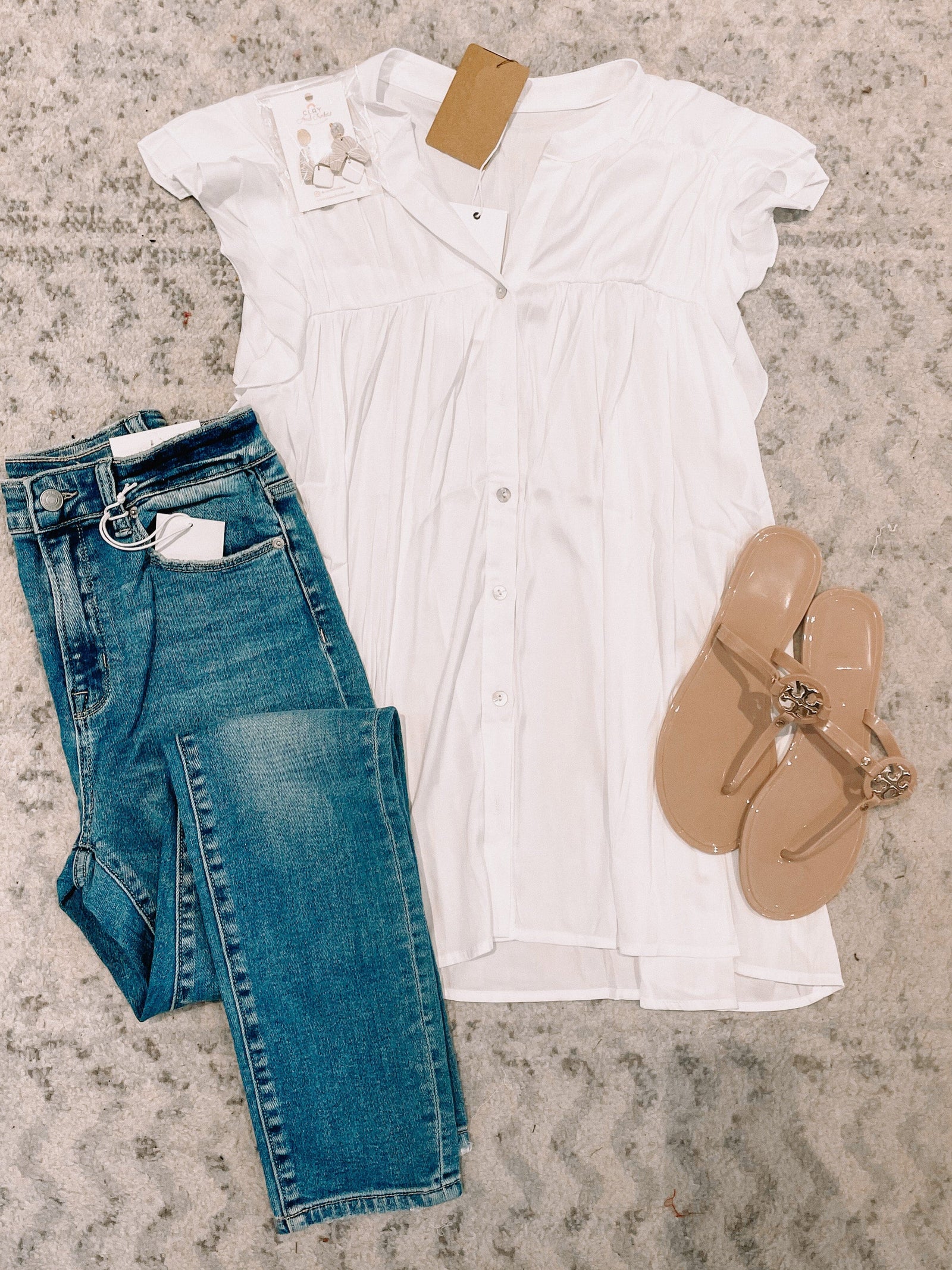 White Ruffle Sleeve Shirred Button Down Top Summer Tanks Anniewear 