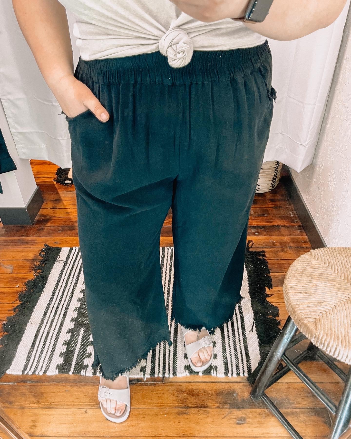 Black Linen Blend Wide Leg Frayed Pants The Humming Arrow Boutique 