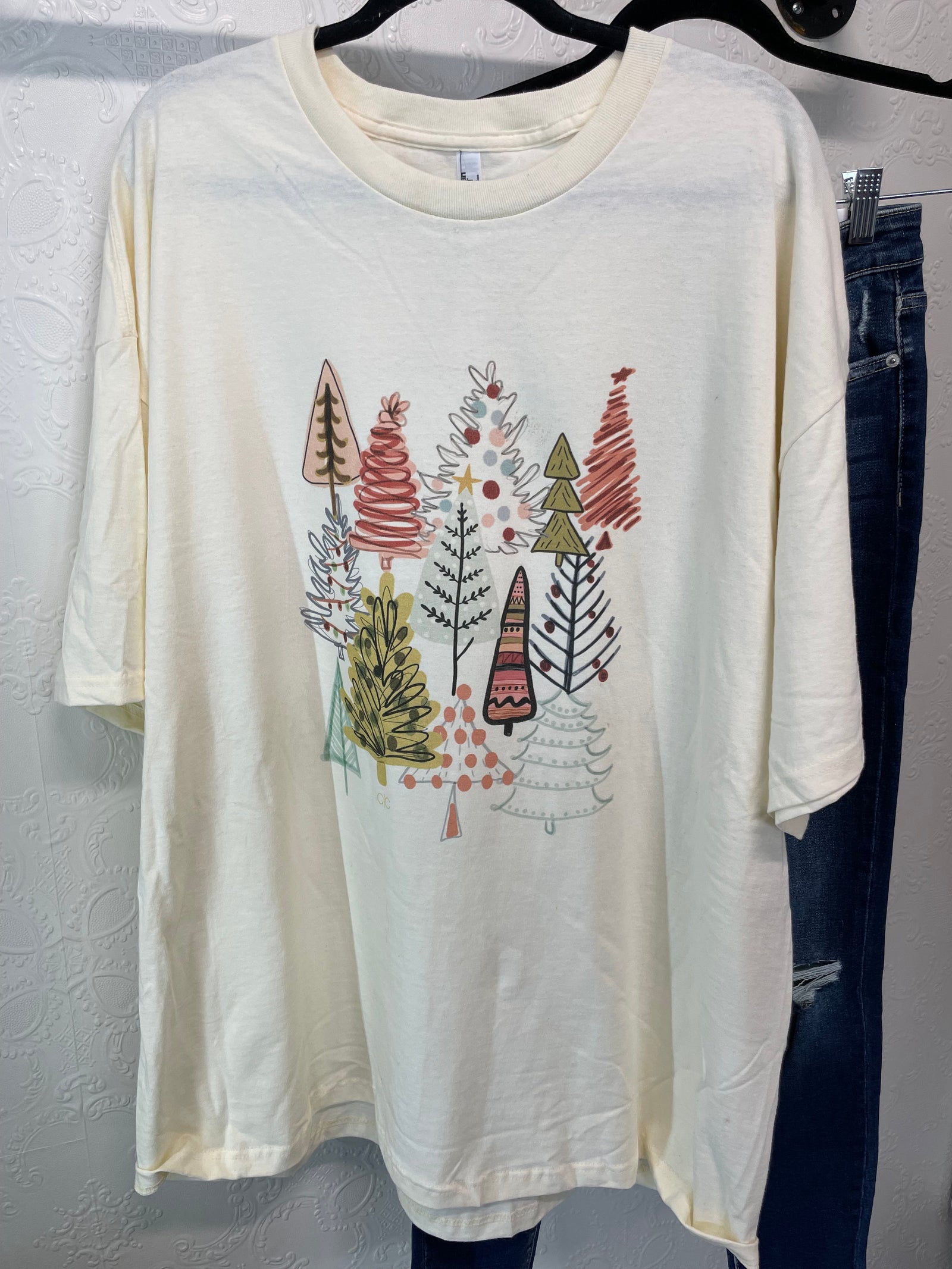 Boho Christmas Tree Off White Graphic Tee Short sleeve Chaudoin Creations 