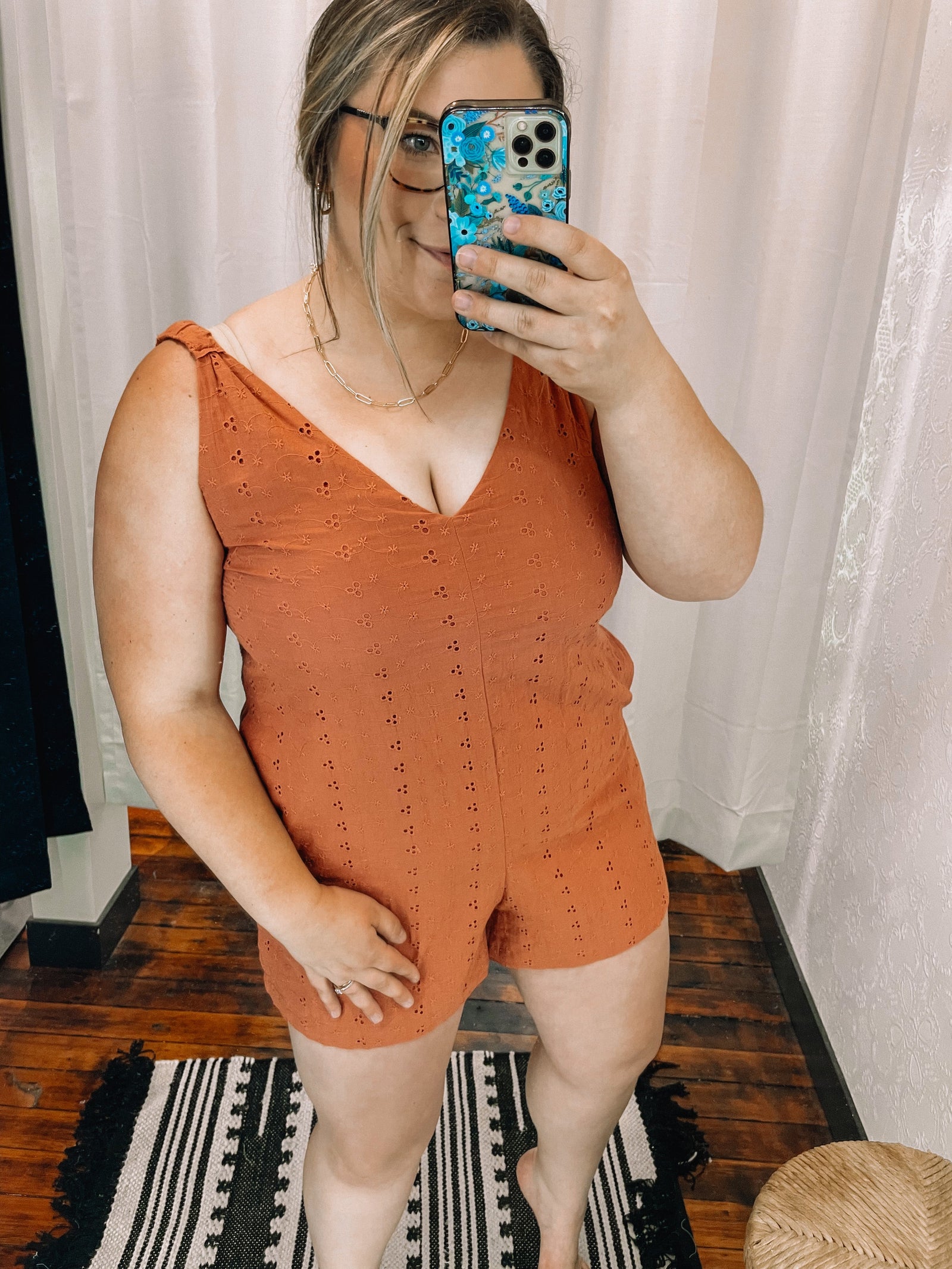 Brick Eyelet Detail Romper with Should Strap Detail Jumpsuit & Rompers Wishlist 