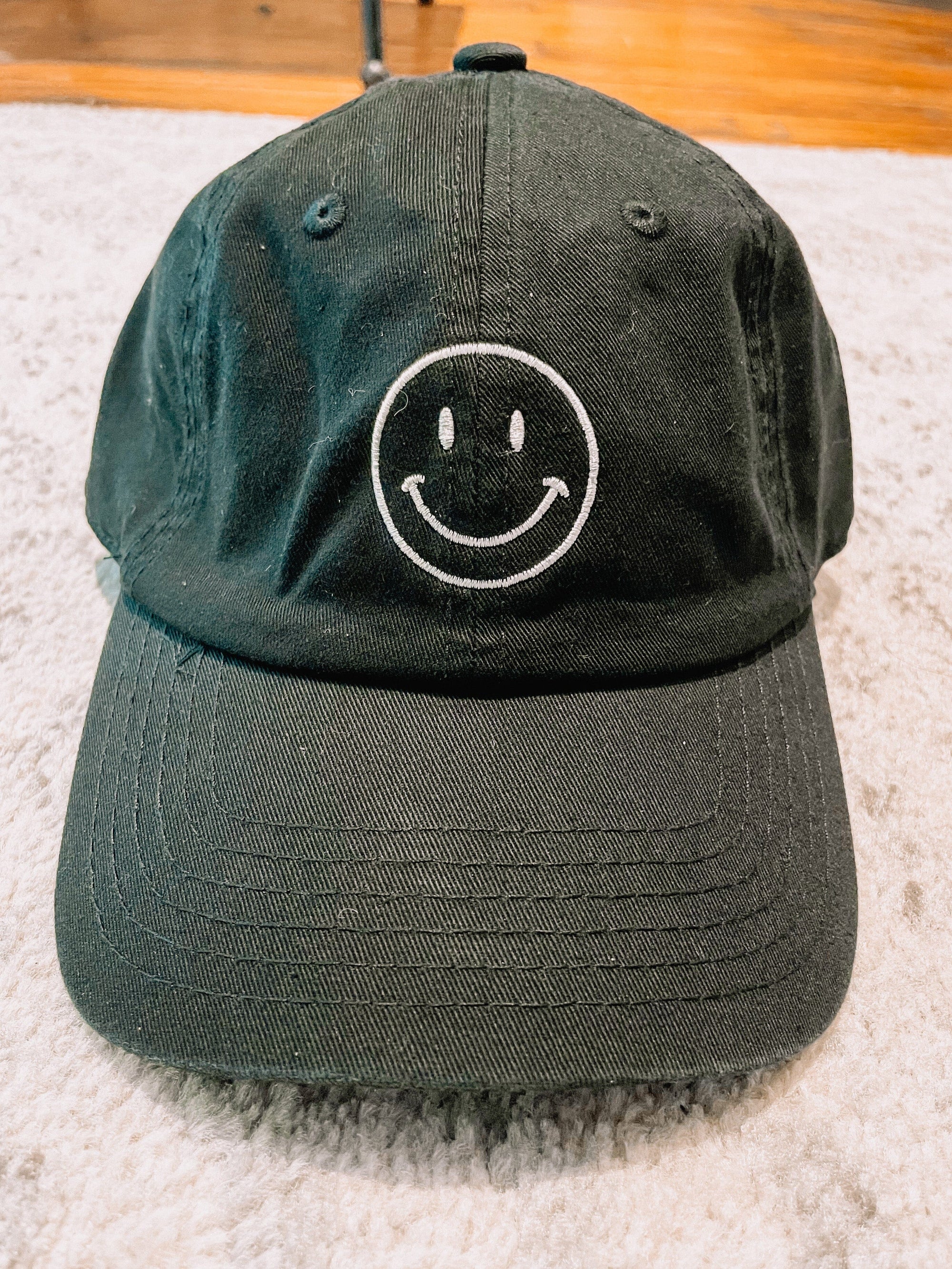 Smiley Embroidered Ball Cap Hats Stitch Lane Black 