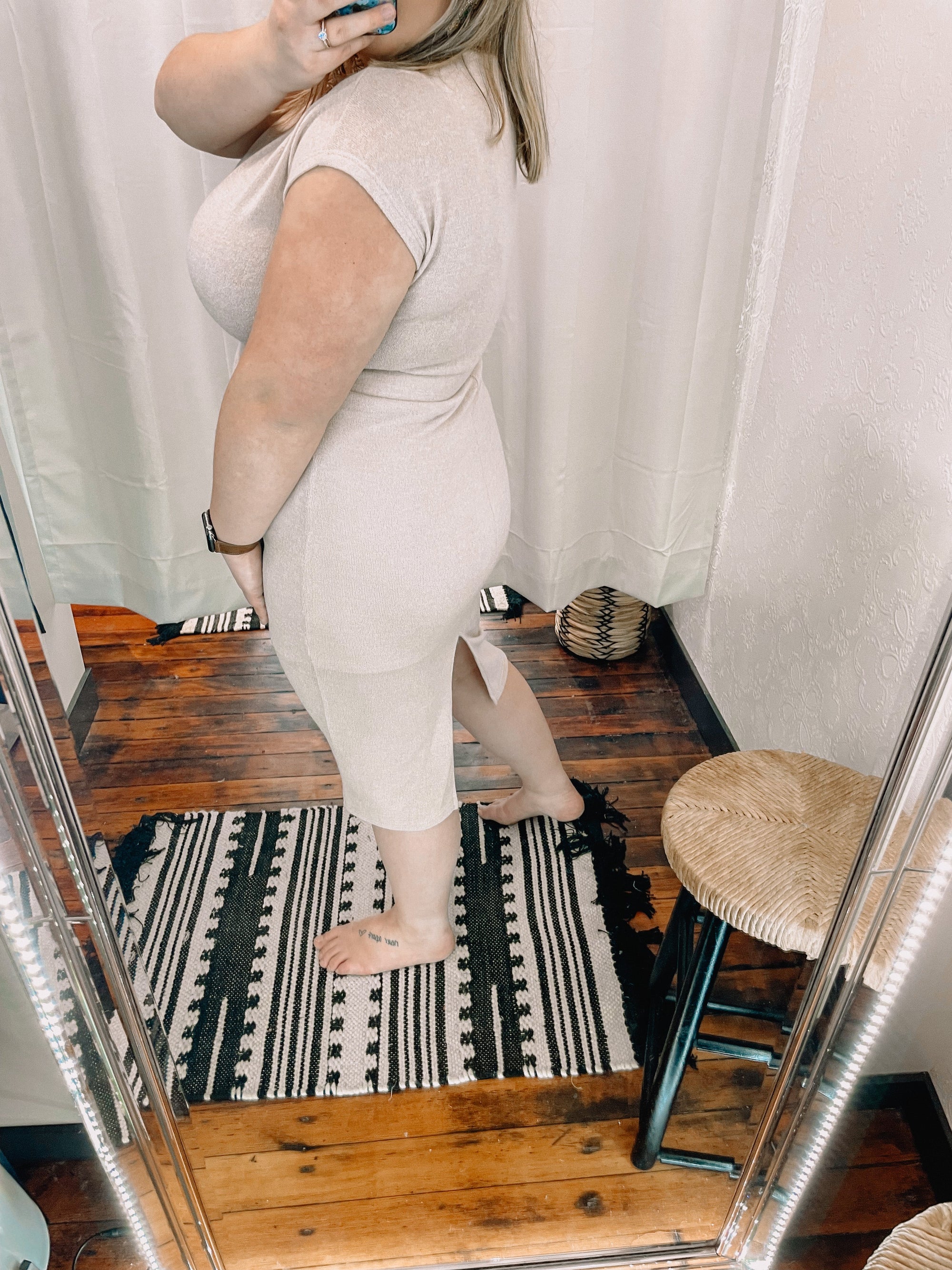 The Tahoe Back Slit Midi Dress in Taupe Dress Gilli 