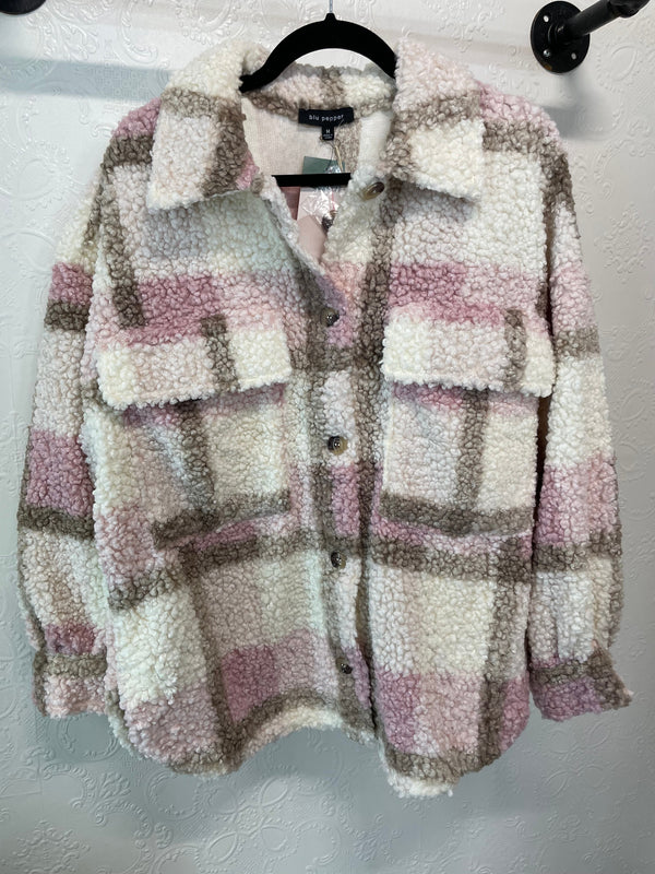 Petal Sherpa Contrast Trim Zipped Pocket Jacket
