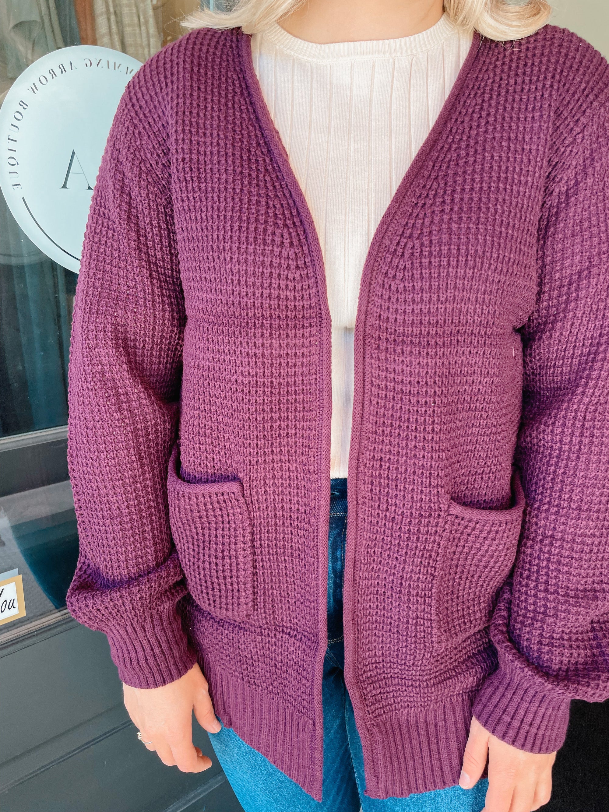 Knit Pocket Cardigan in Dark Plum Cardigan Zenana 