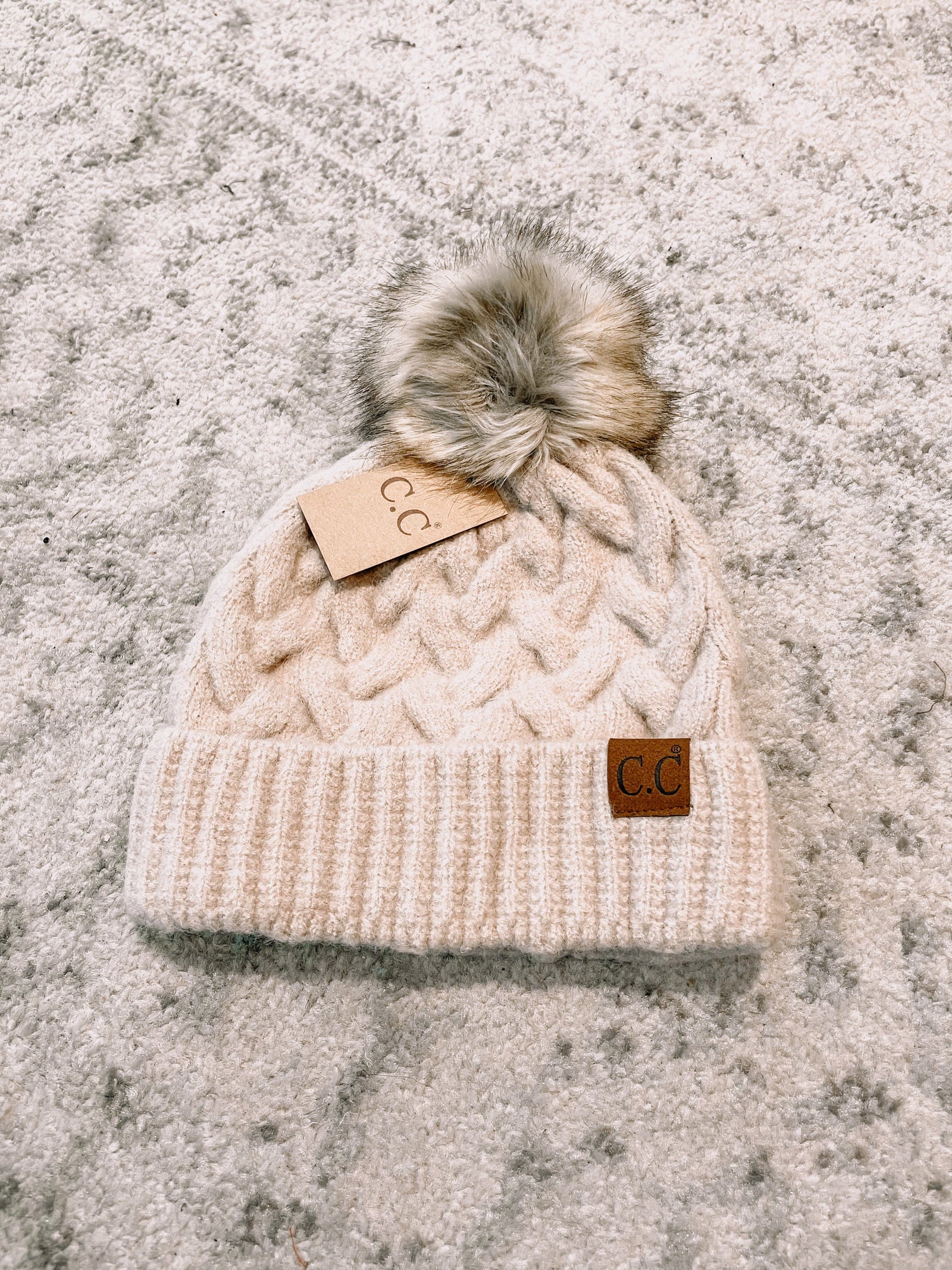 CC Pom Pom Beanie Hats LA Plaza Mall Beige 