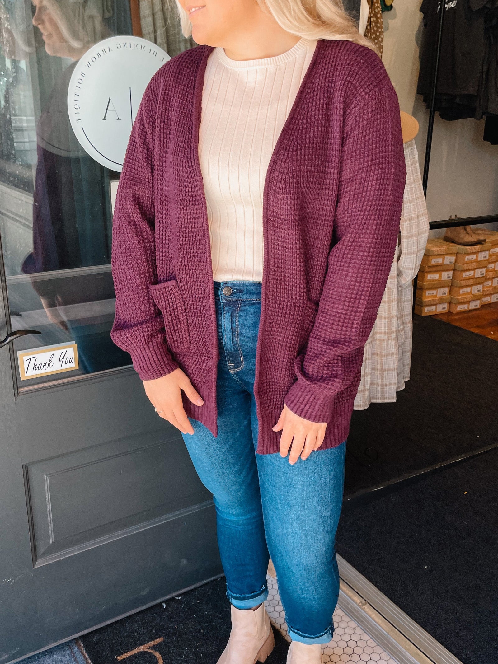 Knit Pocket Cardigan in Dark Plum Cardigan Zenana 