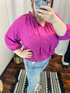 Magenta Tassel Drawstring V Neck Blouse The Humming Arrow Boutique 