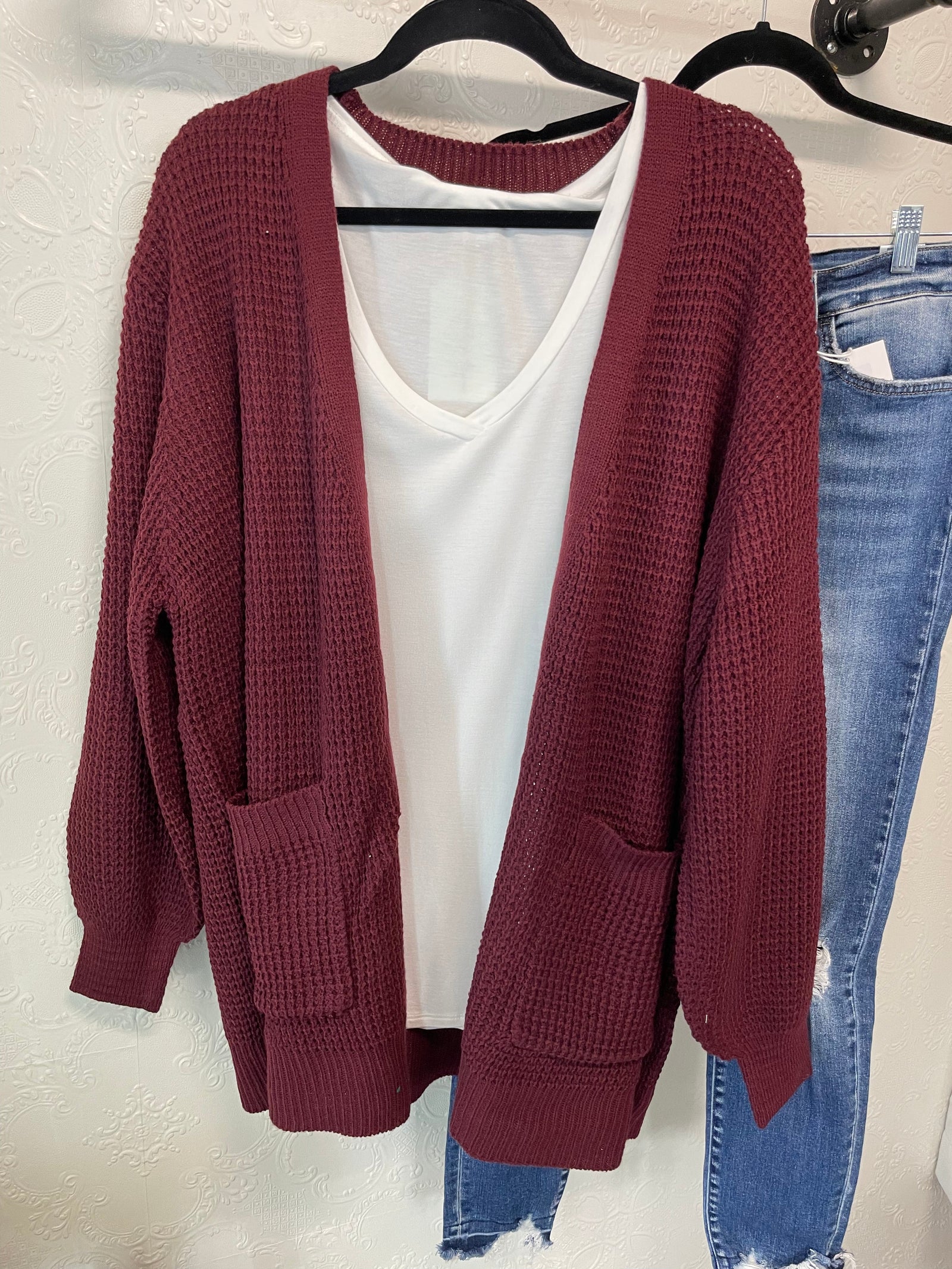 Dark Burgundy Knit Cardigan Cardigan Lena 