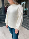 Cream Knit Mock Neck Sweater with Side Slits Long sleeve aemi+co 