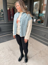 Denim Button Down Shirt with Cable Knit Sleeves Cardigan blu pepper 