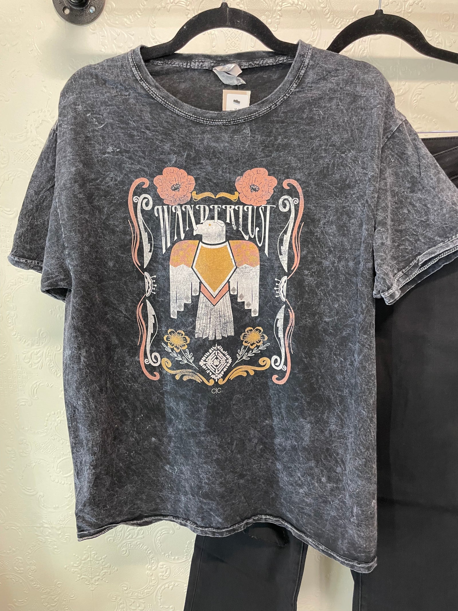 Wanderlust Black Acid Wash Graphic Tee Short sleeve Chaudoin Creations 