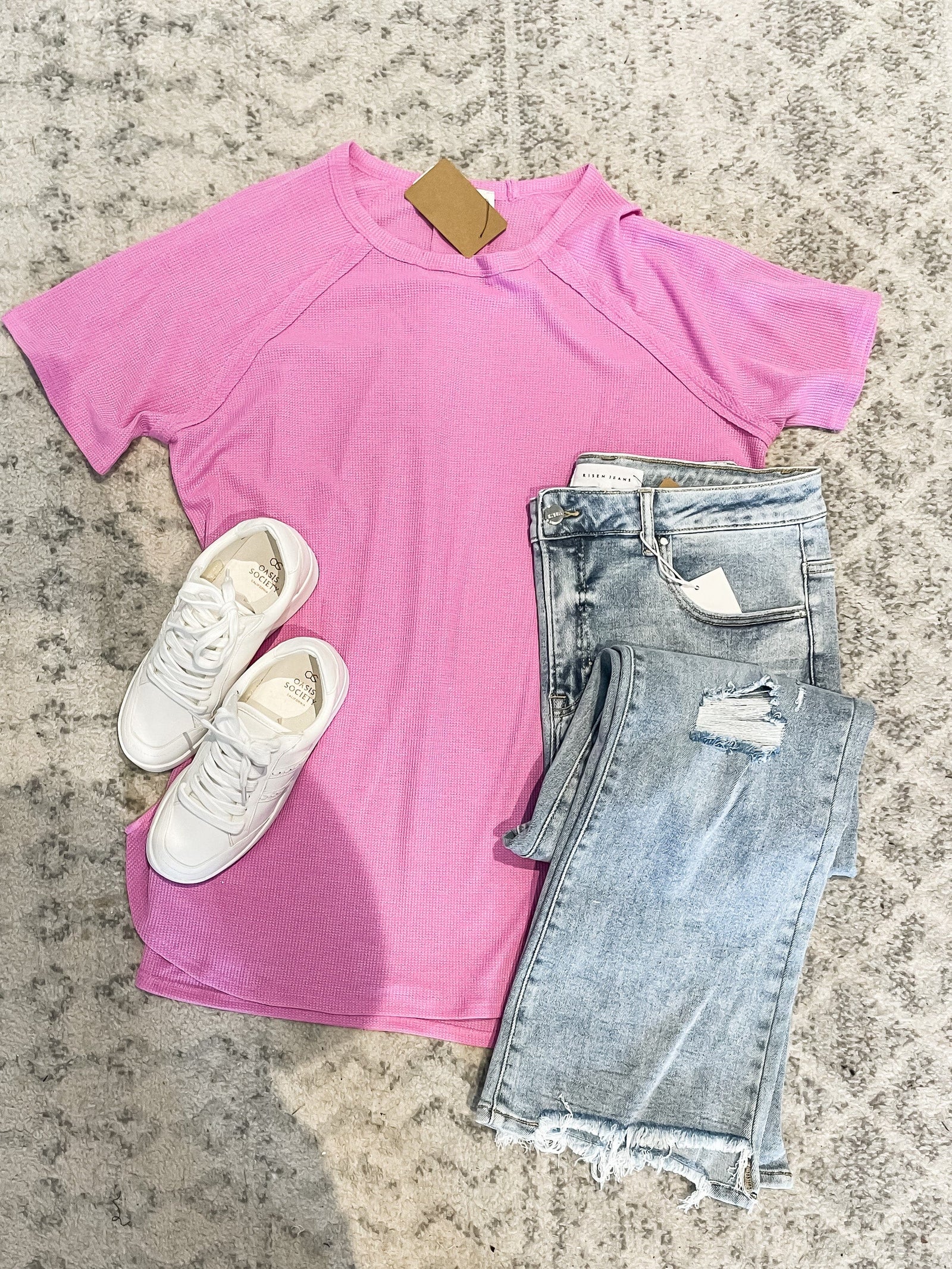 Mauve Waffle Knit Plus Top with Side Slits Short sleeve Zenana 