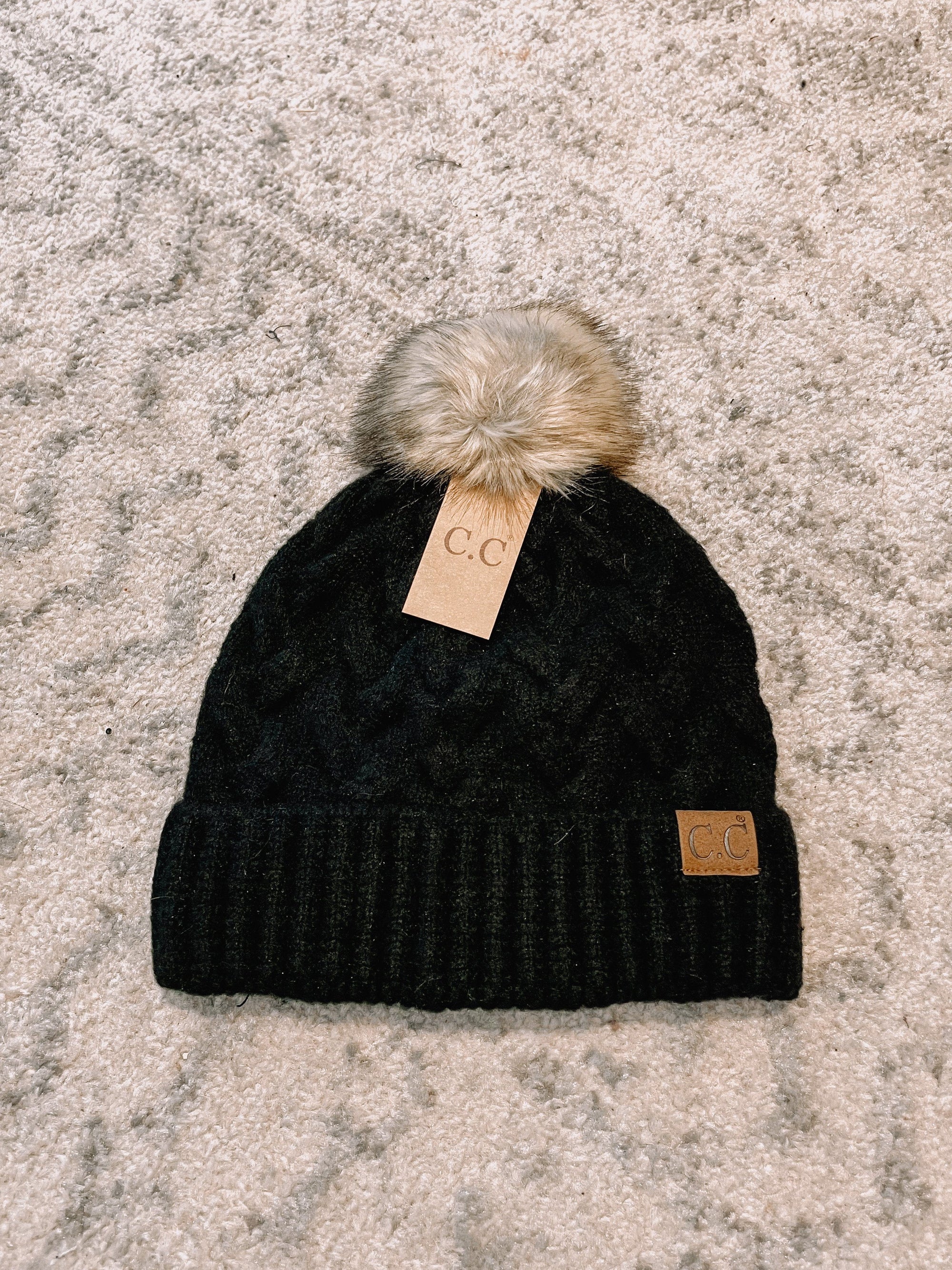 CC Pom Pom Beanie Hats LA Plaza Mall Black 