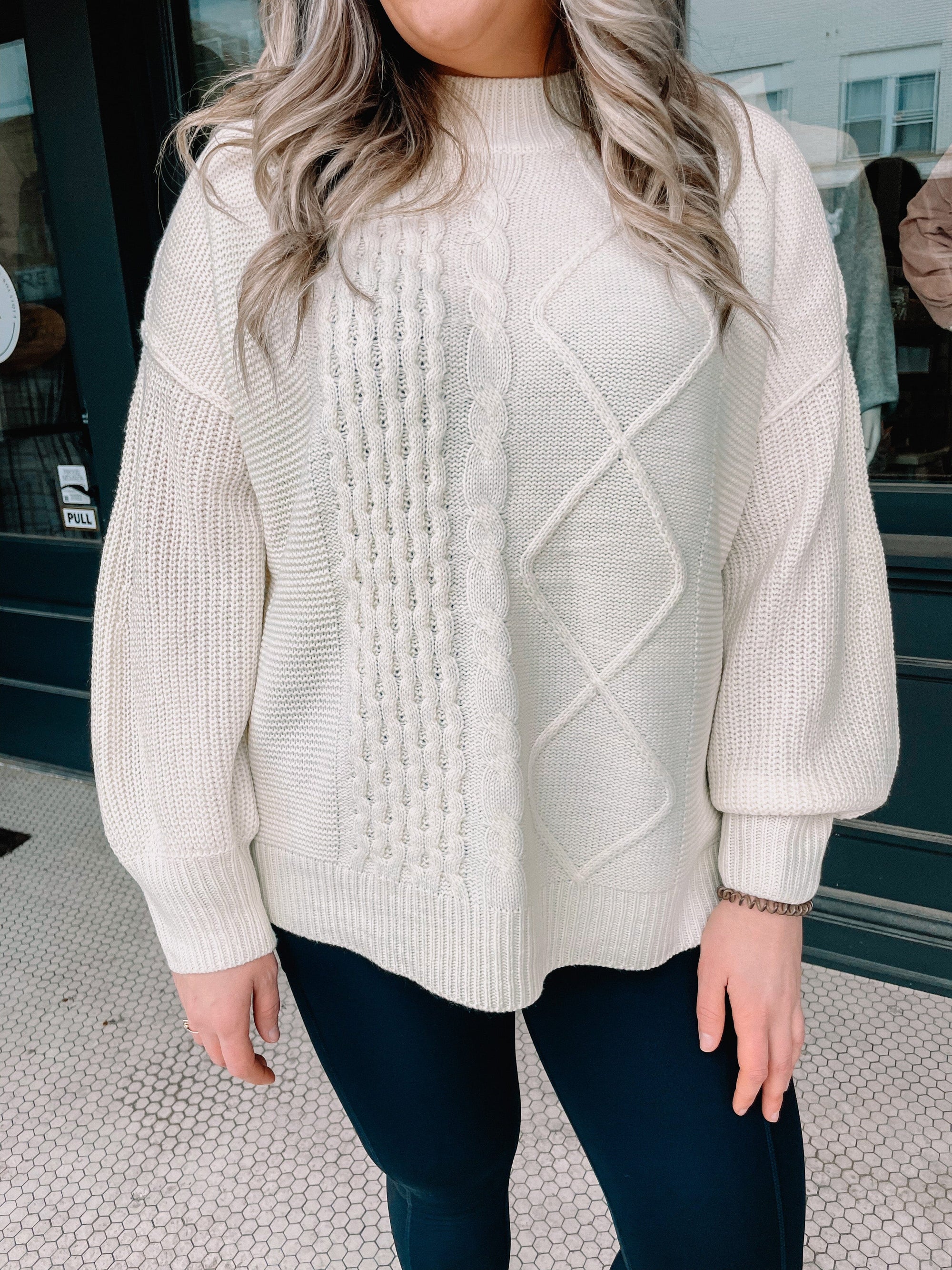 Cream Cable Knit Long Sleeve Sweater Long sleeve vine &amp; love 