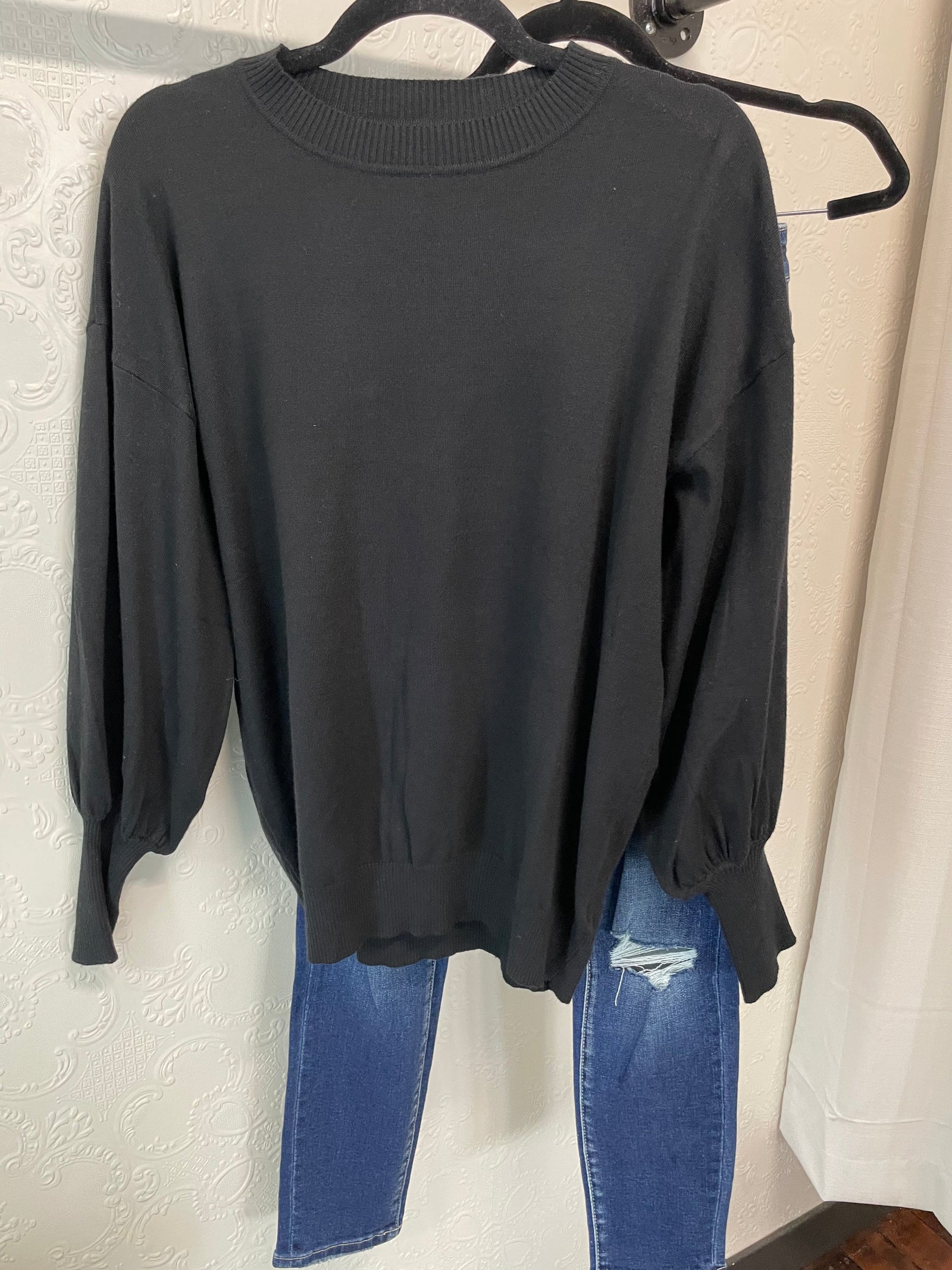 Black Balloon Sleeve Lightweight Sweater Long sleeve vine & love 
