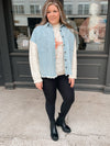 Denim Button Down Shirt with Cable Knit Sleeves Cardigan blu pepper 