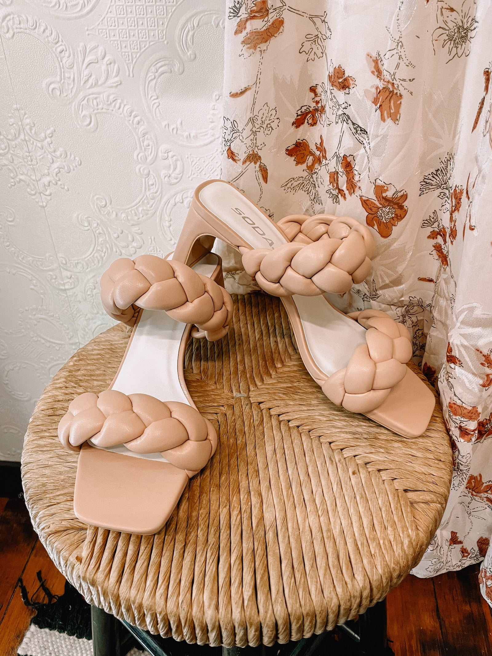 High Maintenance Braided Chunky Taupe Heels Shoes Other 