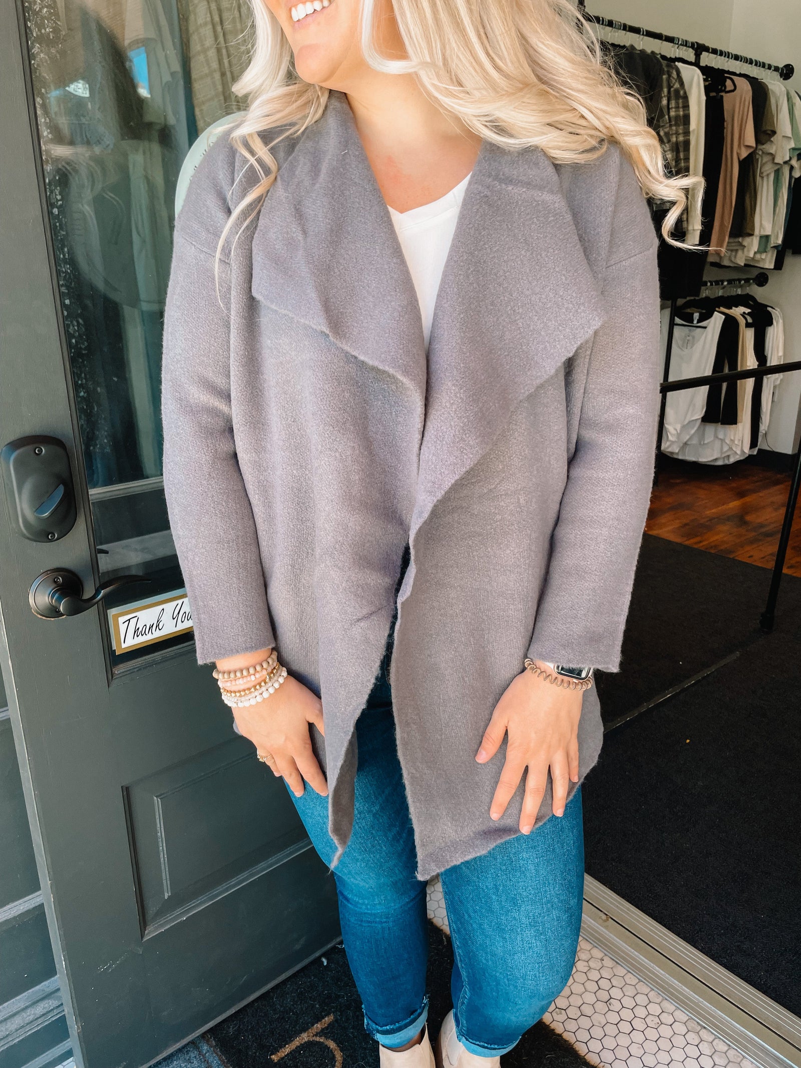 Charcoal Grey Heavy Knit Lapel Cardigan Cardigan In Loom 