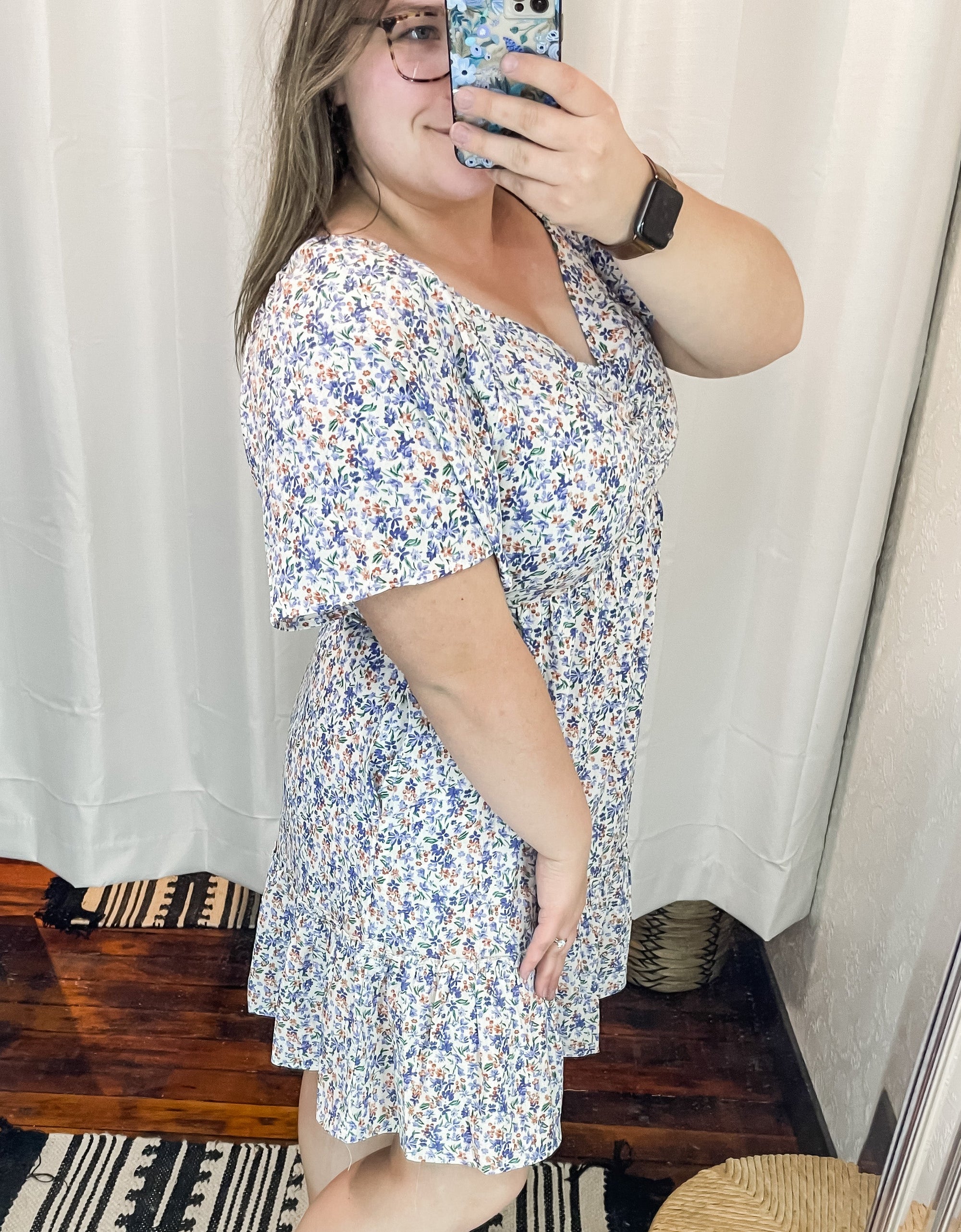 Blue Floral Puff Sleeve Dress up to Plus The Humming Arrow Boutique 